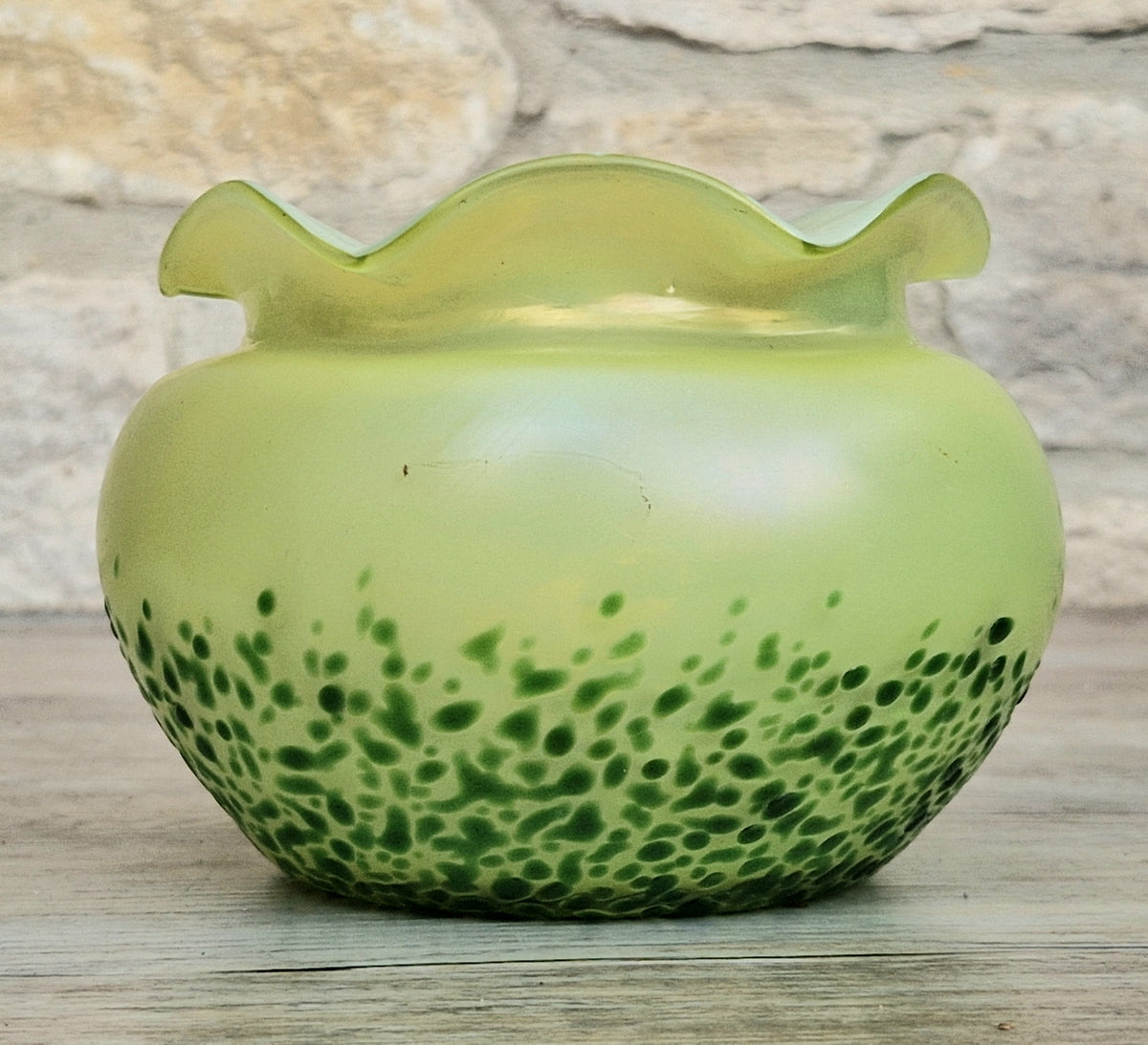 Antique Late 19th Century Bohemian Art Glass Vase, Loetz-Heckert Tradition, Iridescent Yellow Green, Rare Cabinet Vase