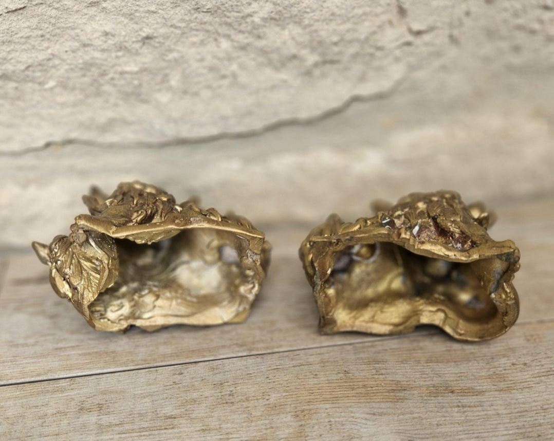 Vintage Small Chinese Pair Of Brass Male and Female Shi Shi Foo Dogs Figurines Statues