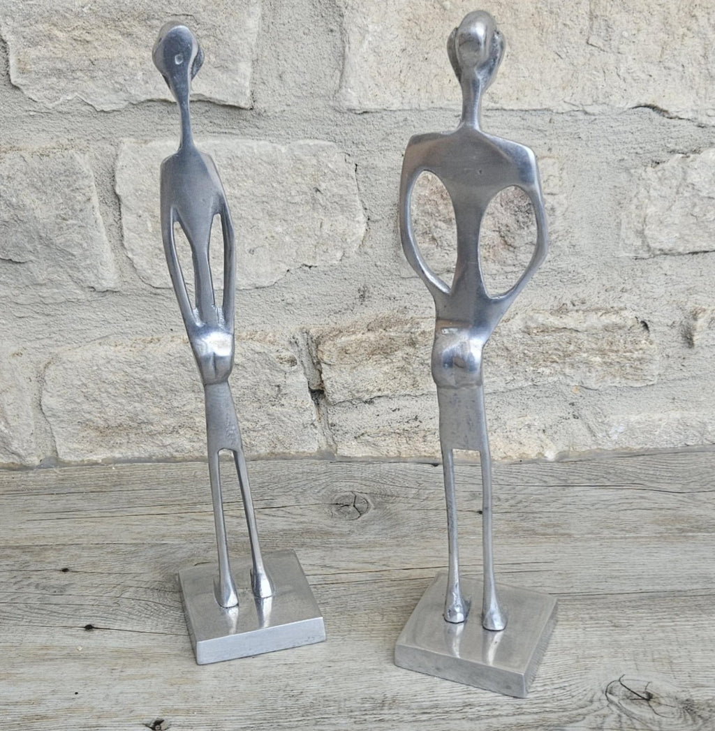 2 Aluminium Dogon Style Brass Art Figure Tall Skinny African Elongated Man 31cm Tall Lightweight