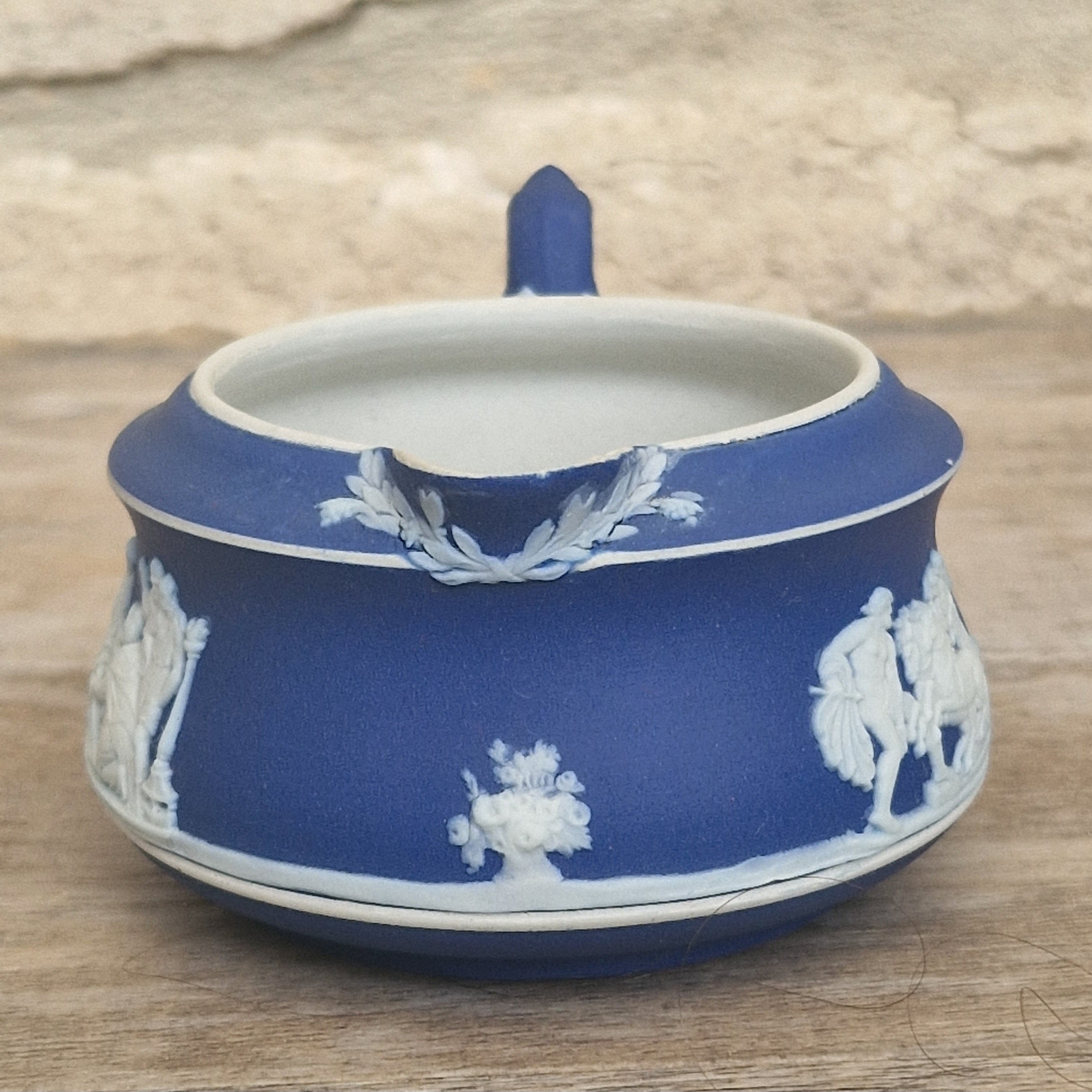 19th Century Wedgwood Jasperware Creamer Dark Blue Dipped Body with Neoclassical Cameos