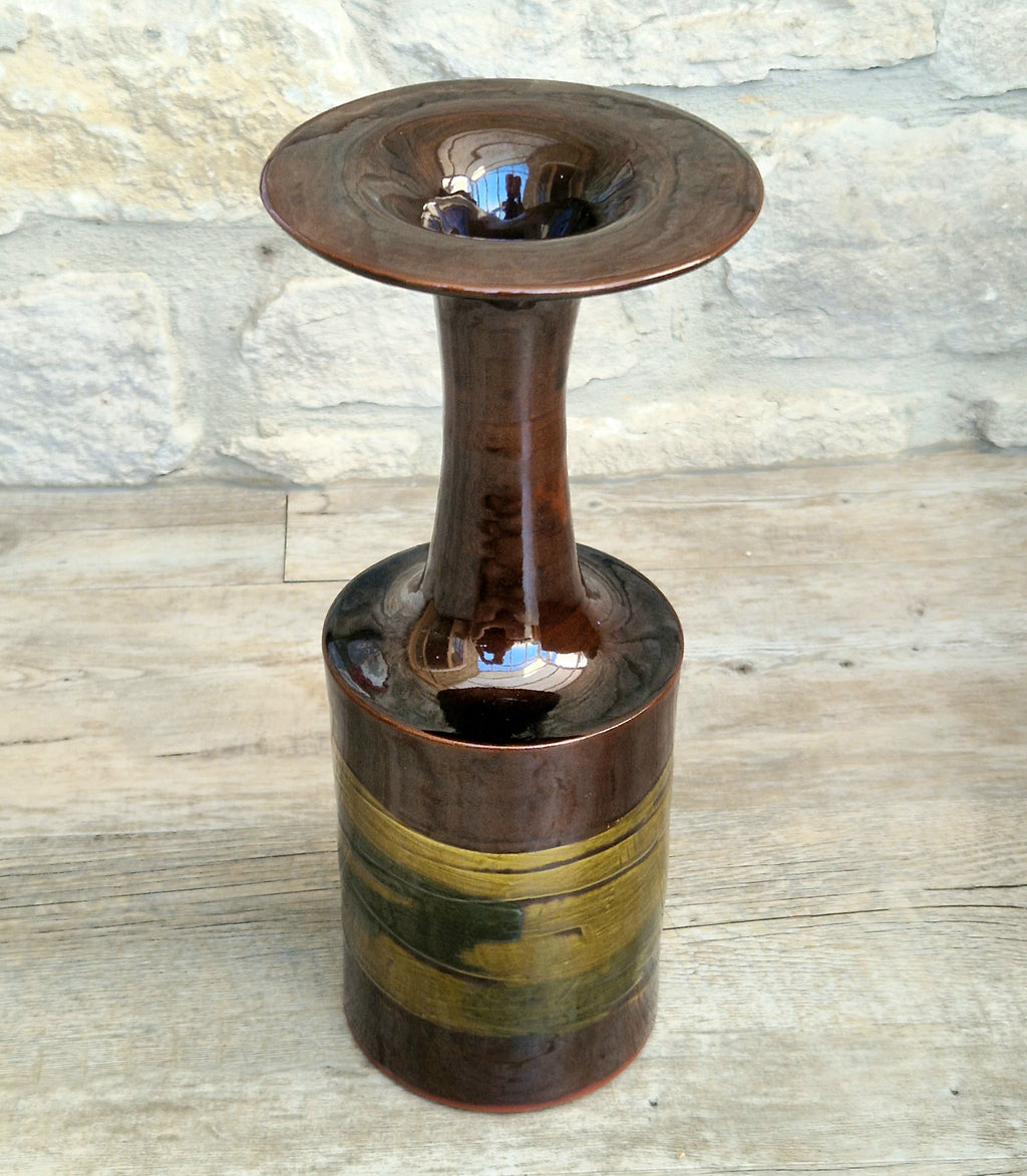 Vintage 1970s Studio Pottery Chalice Vase 32.5cm Terracotta Mid Century Modern Art Glaze