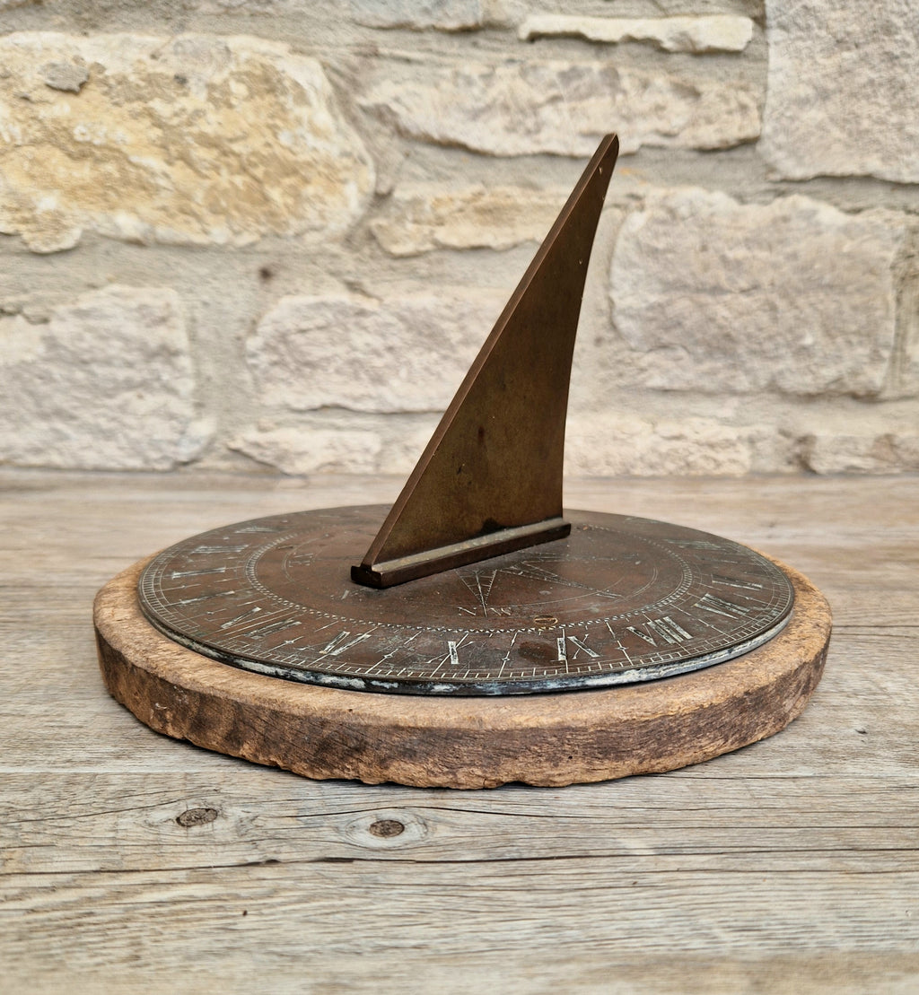 Antique Troughton & Simms London Brass Sundial, Mid-Victorian Horizontal Garden Dial Plate c.1850