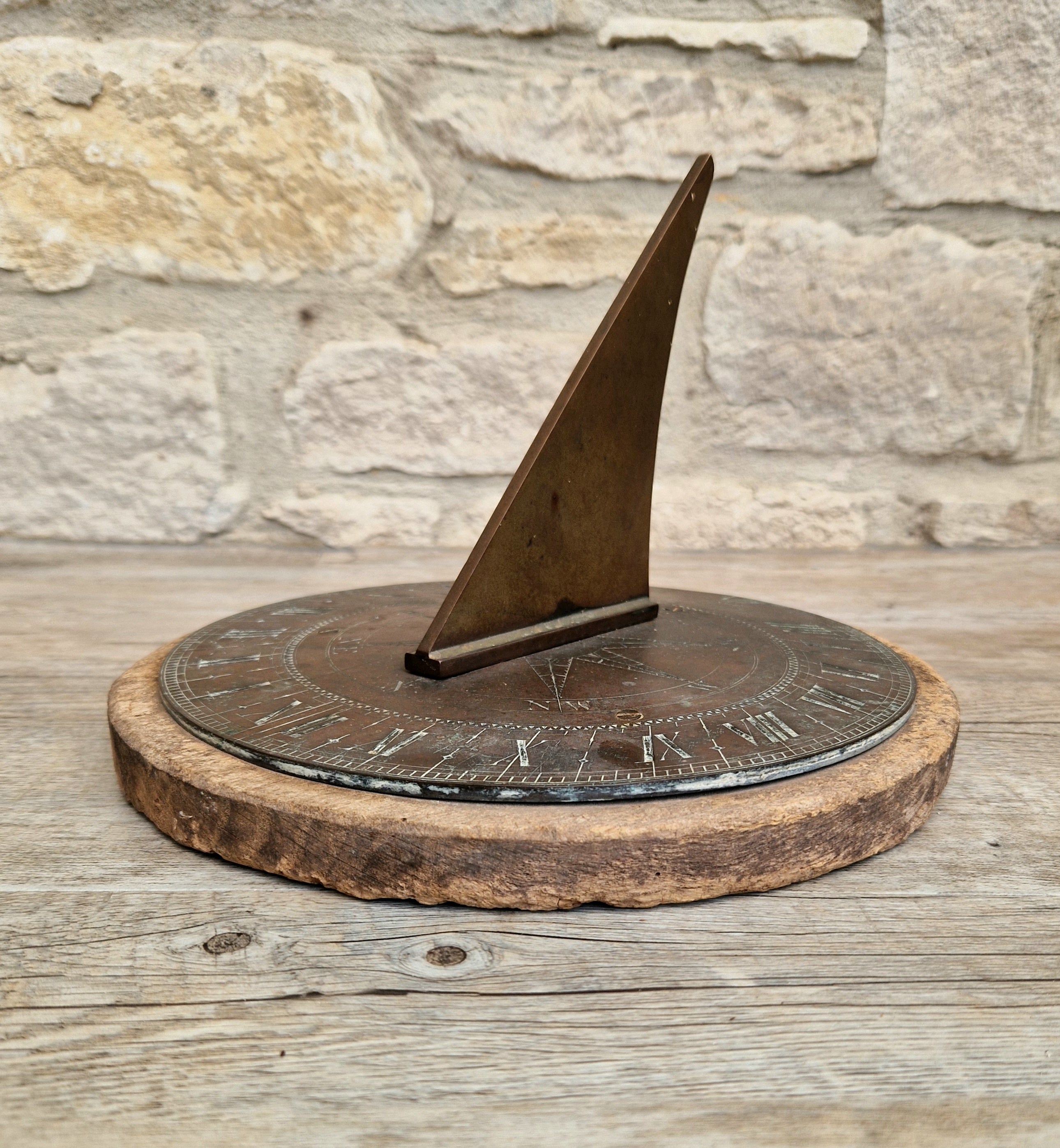 Antique Troughton & Simms London Brass Sundial, Mid-Victorian Horizontal Garden Dial Plate c.1850