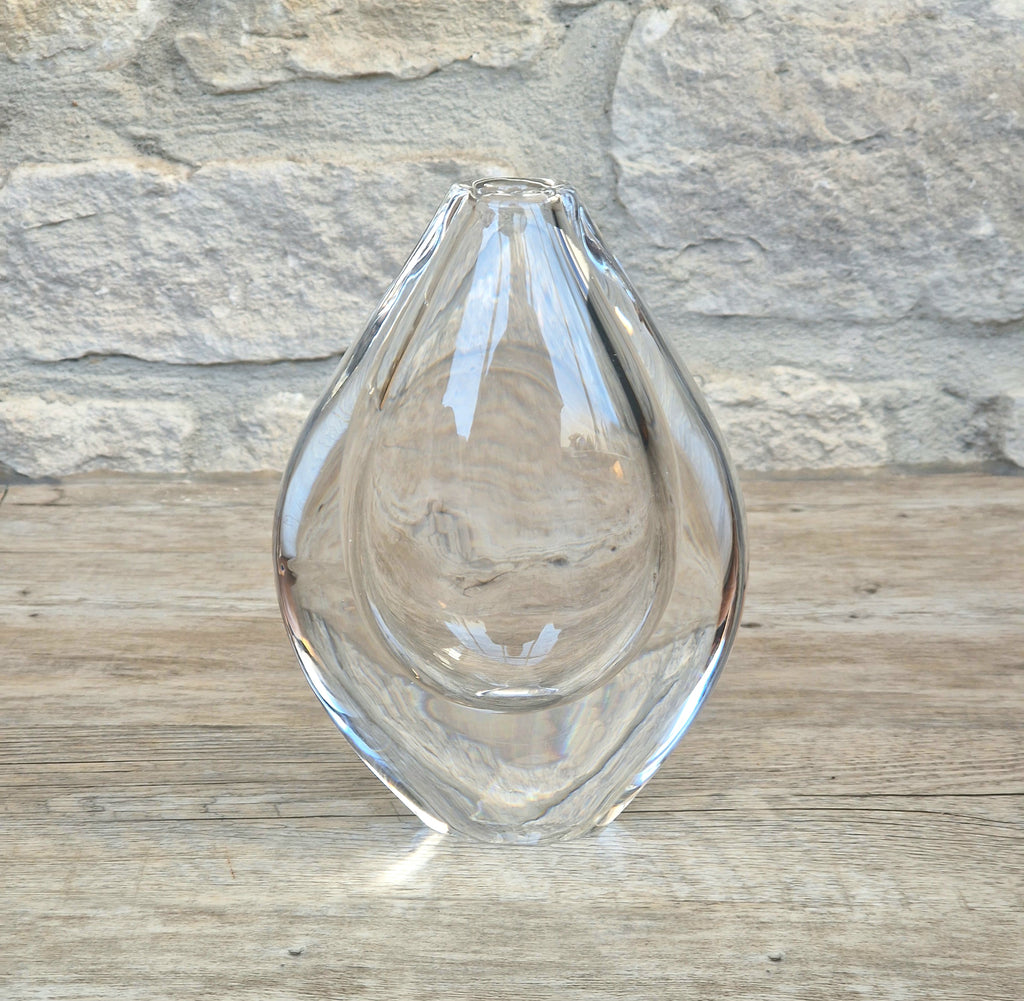 Vintage Orrefors PU3632 Crystal Teardrop Vase Mid Century Swedish Art Glass Sven Palmqvist 16cm