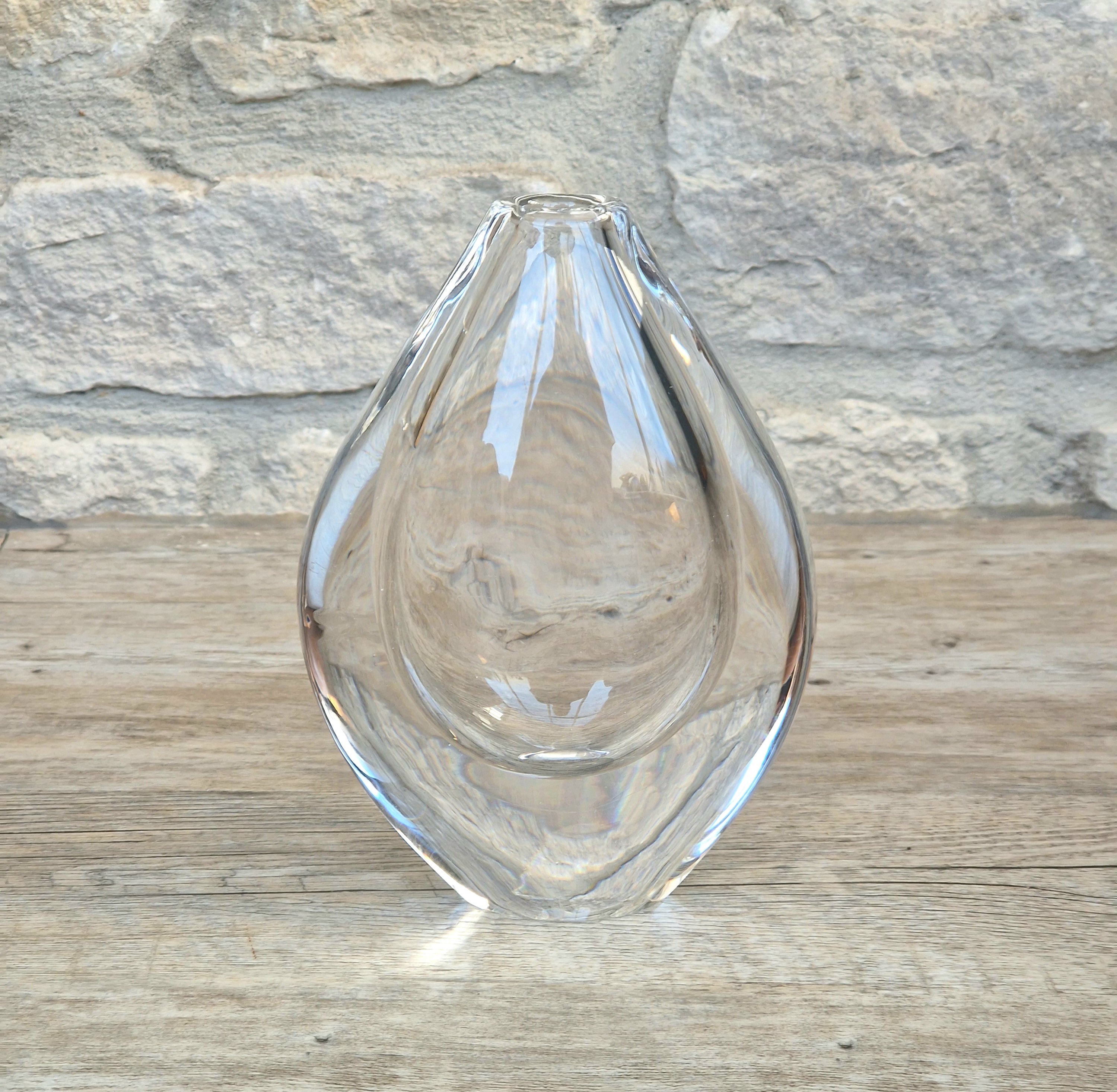 Vintage Orrefors PU3632 Crystal Teardrop Vase Mid Century Swedish Art Glass Sven Palmqvist 16cm