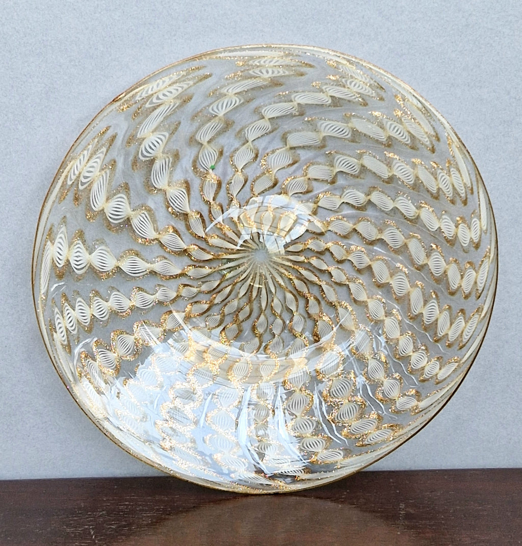 Antique Salviati Murano Glass Plate, Zanfirico, Aventurine, Venetian c.1870–1890, 18.2cm, Fine Handblown Collectable Piece