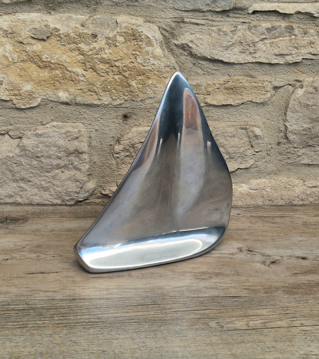 Vintage Hoselton Sailboat Stylised Aluminium Sculpture Signed Minimalist Nautical Decor