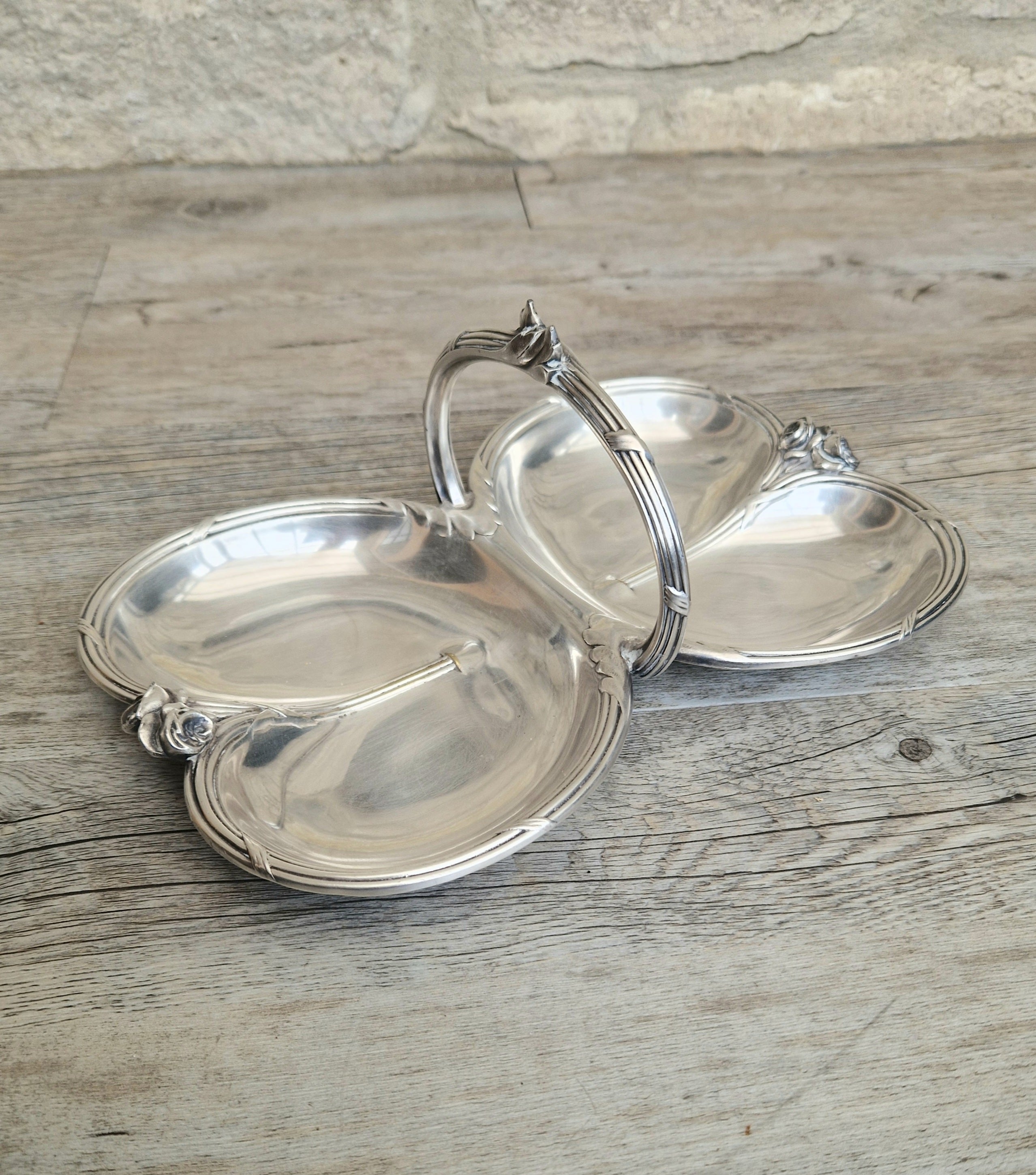 Antique Tray Christofle Gallia Silver Plated Handled Serving Tray Art nouveau Rose Design Made in France