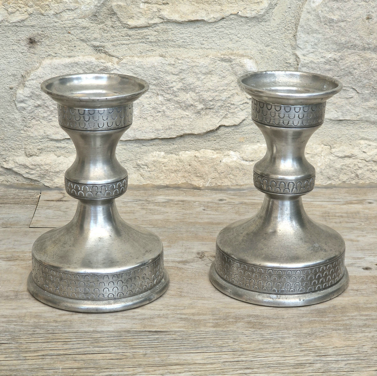Vintage Norwegian Pewter Candlesticks Pair Olav Cook Mid Century Scandinavian Viking Decor