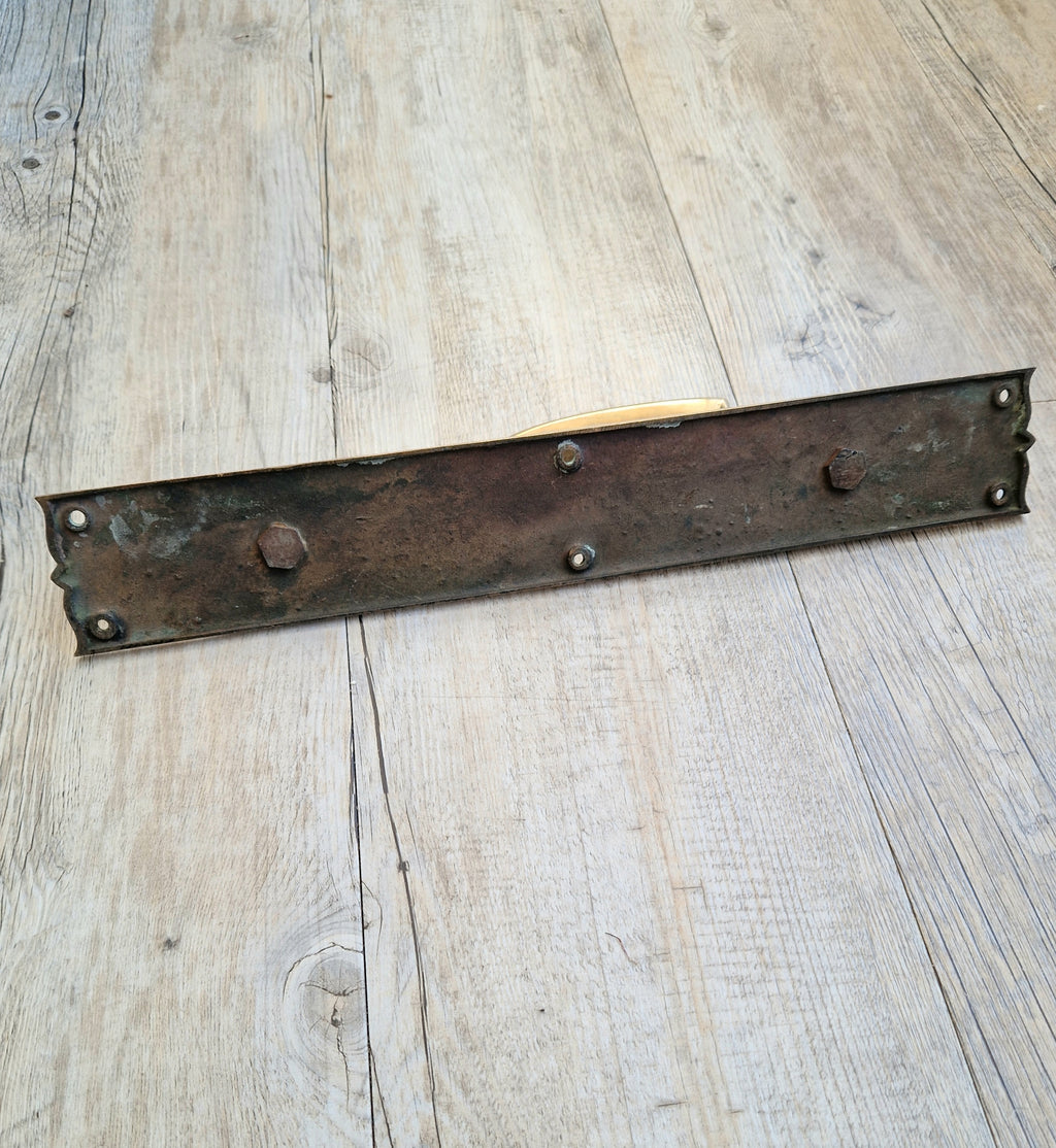 Art Nouveau Solid Brass Door Pull Hande & Back Plate Antique 15" (38cm)