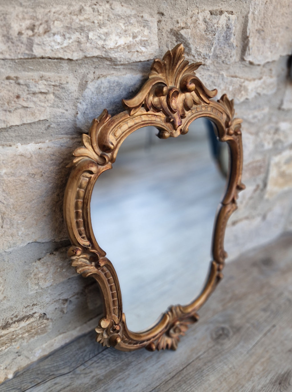 Vintage Italian Ornate Rococo Style Gilded Gold Wall Mirror 51cm x 35cm Stamped Italy