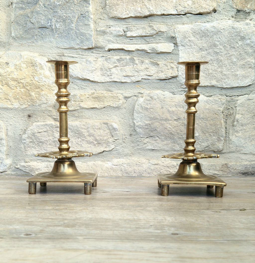 18th Century Solid Turned Brass Russian Sabbat Candle Holder Sticks Very Rare