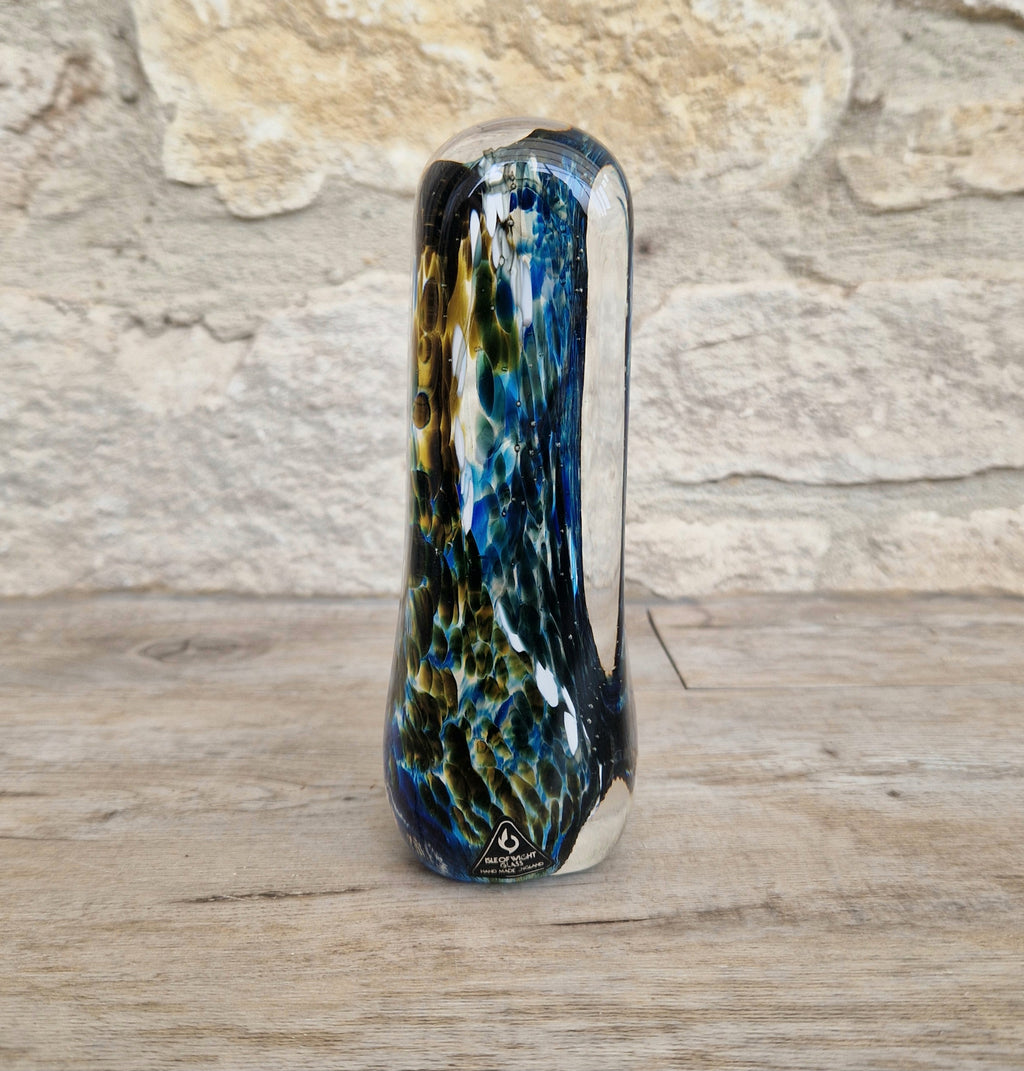 1980's Isle of Wight Art Glass 'Off the Shelf' Obelisk Paperweight Rare & Perfect With Label