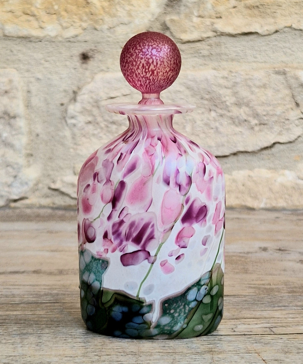Isle Of Wight Glass Perfume Bottle, Lilac Flower Garden, Michael & Elizabeth Harris