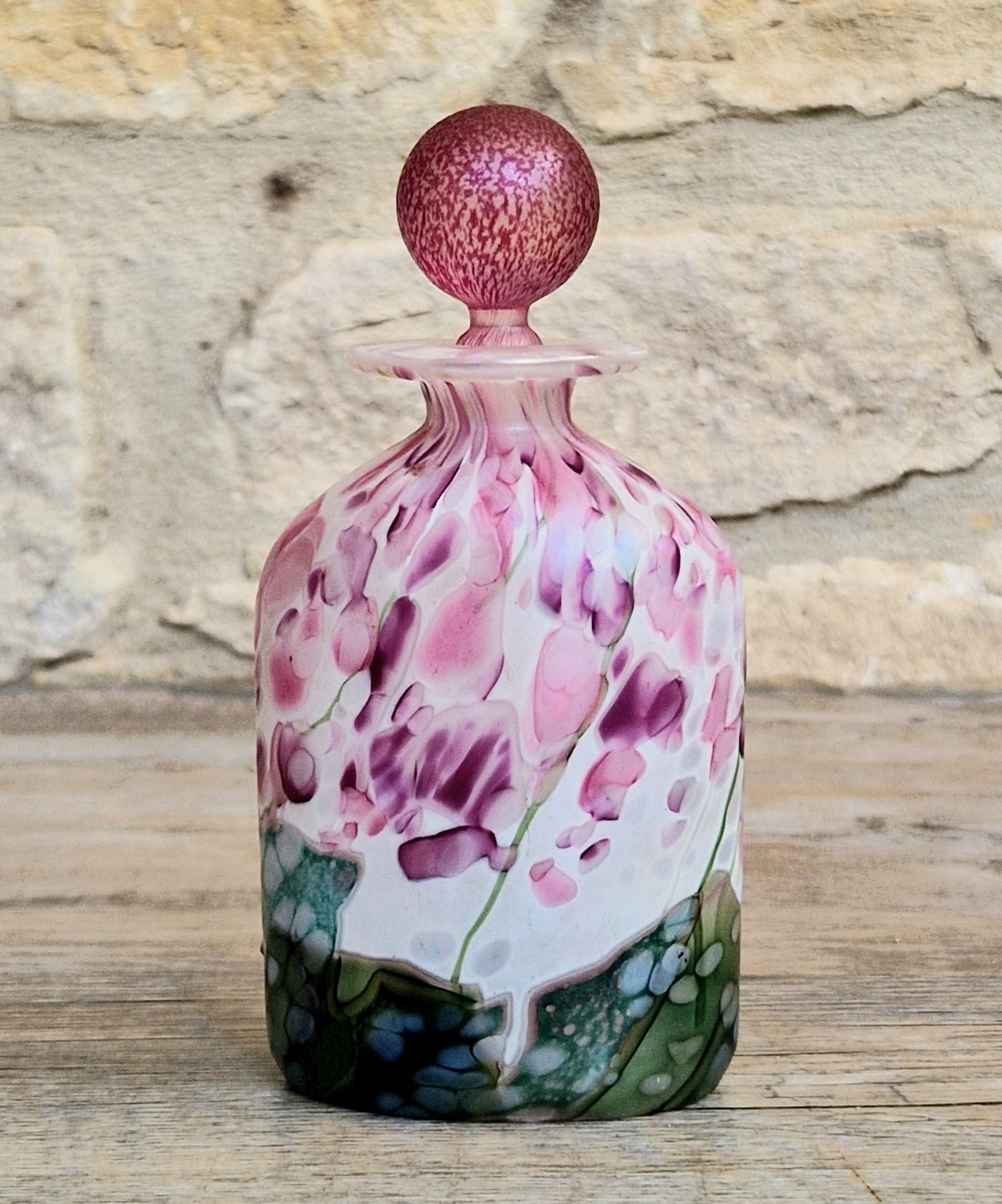 Isle Of Wight Glass Perfume Bottle, Lilac Flower Garden, Michael & Elizabeth Harris