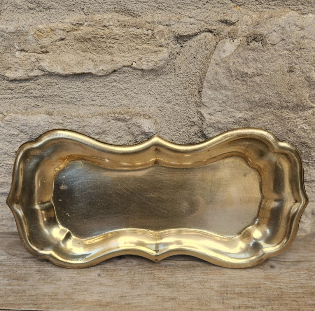 Antique Brass Trinket Tray Ornate Catchall Dish Vintage Vanity Decor Jewelry Holder