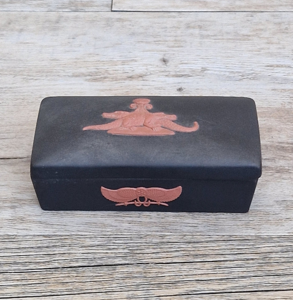 Wedgwood Black Jasperware Terracotta Egyptian Crocodiles Trinket Box