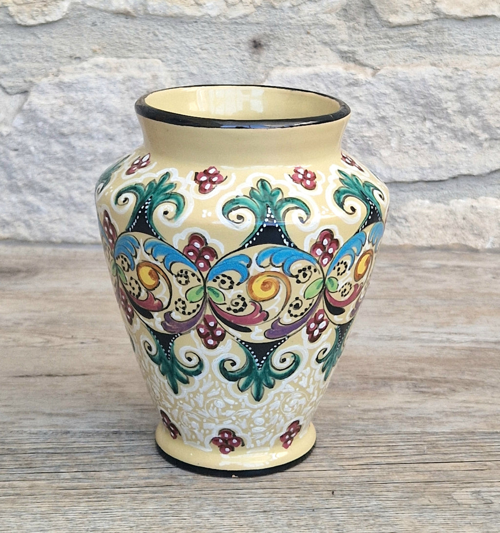 Vintage Molaroni Pesaro Italian Majolica 15cm Grotesque Baluster Vase