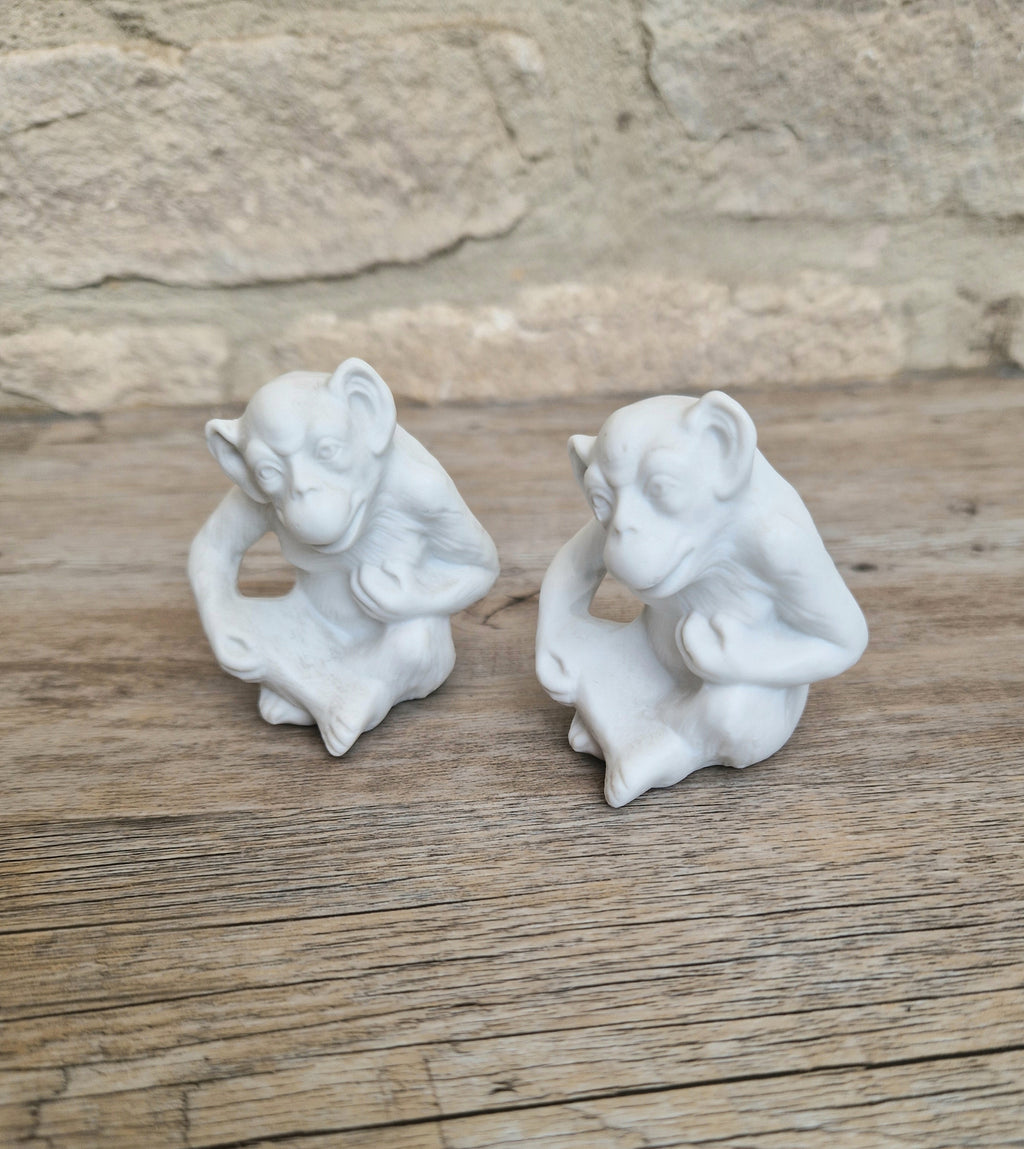 Antique Parian Ware Chimpanzee Match Holders: Stamped Germany 1859