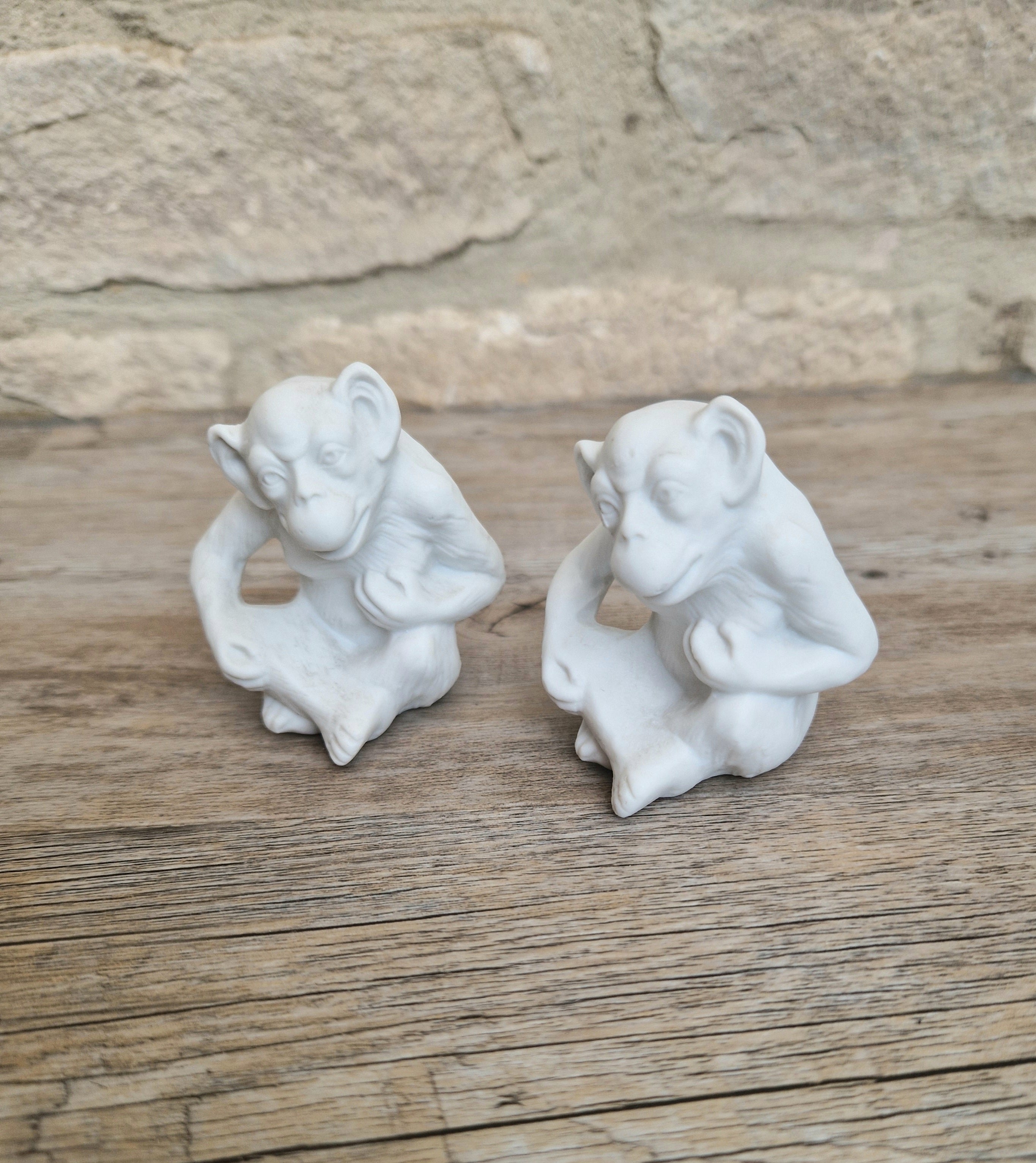 Antique Parian Ware Chimpanzee Match Holders: Stamped Germany 1859