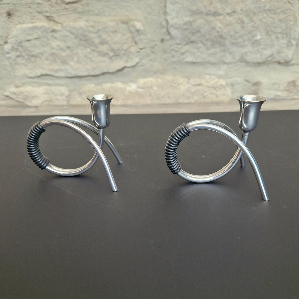 Danish Modern Miniature Silver Plated Candlesticks Carl F. Christiansen Pair