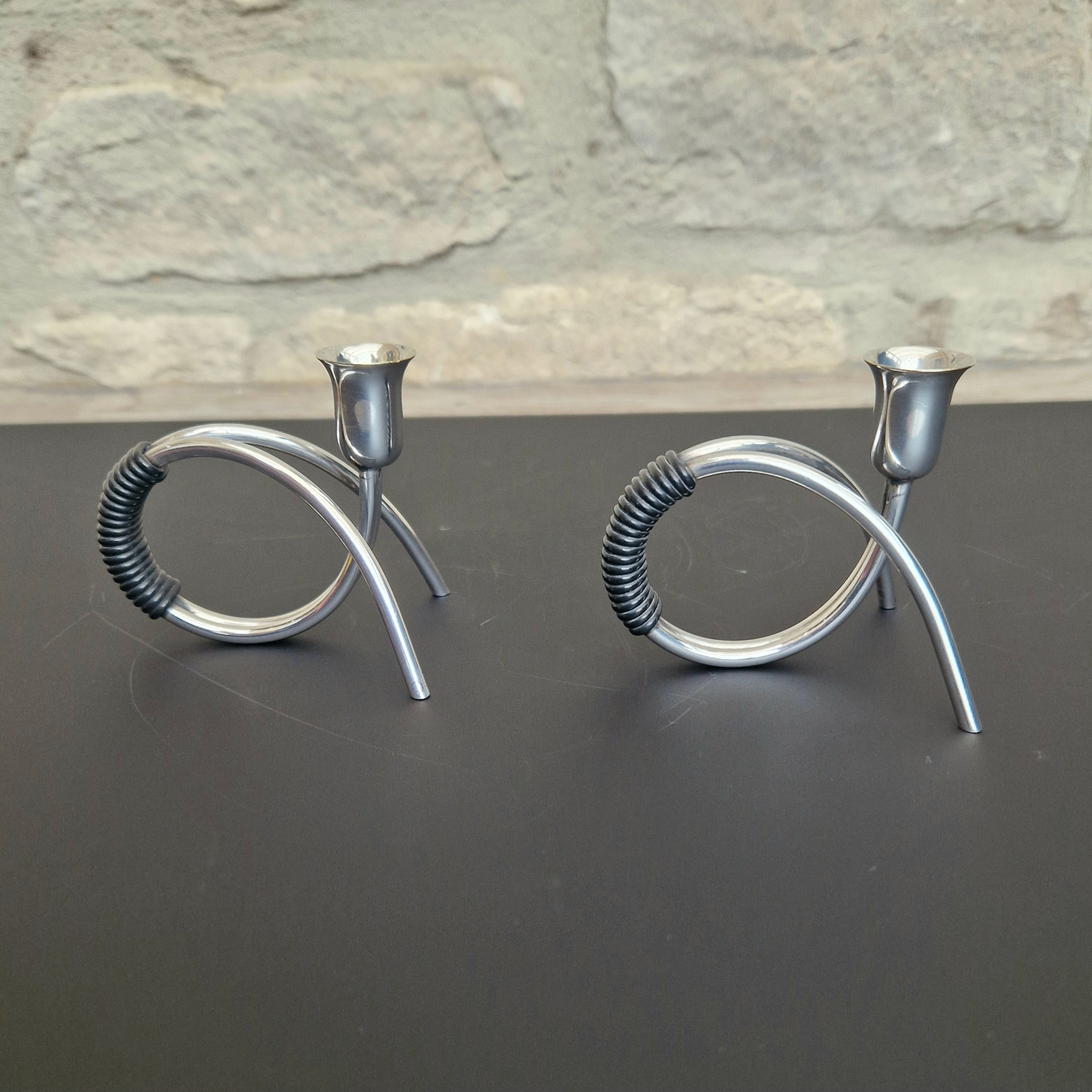 Danish Modern Miniature Silver Plated Candlesticks Carl F. Christiansen Pair
