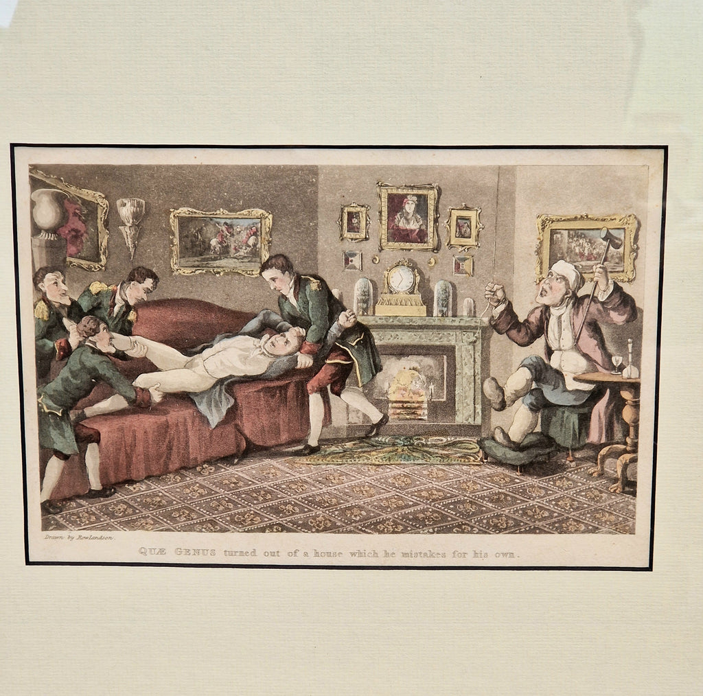 Thomas Rowlandson Lithograph Print 'Quae Genus turned out of a house which he mistakes for his own' Framed Wall Art