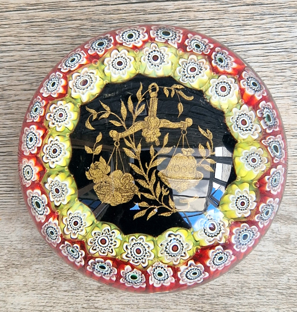 Libra Astrological Murano Art Glass Paperweight Ferro & Lazzarini 1980 Italy