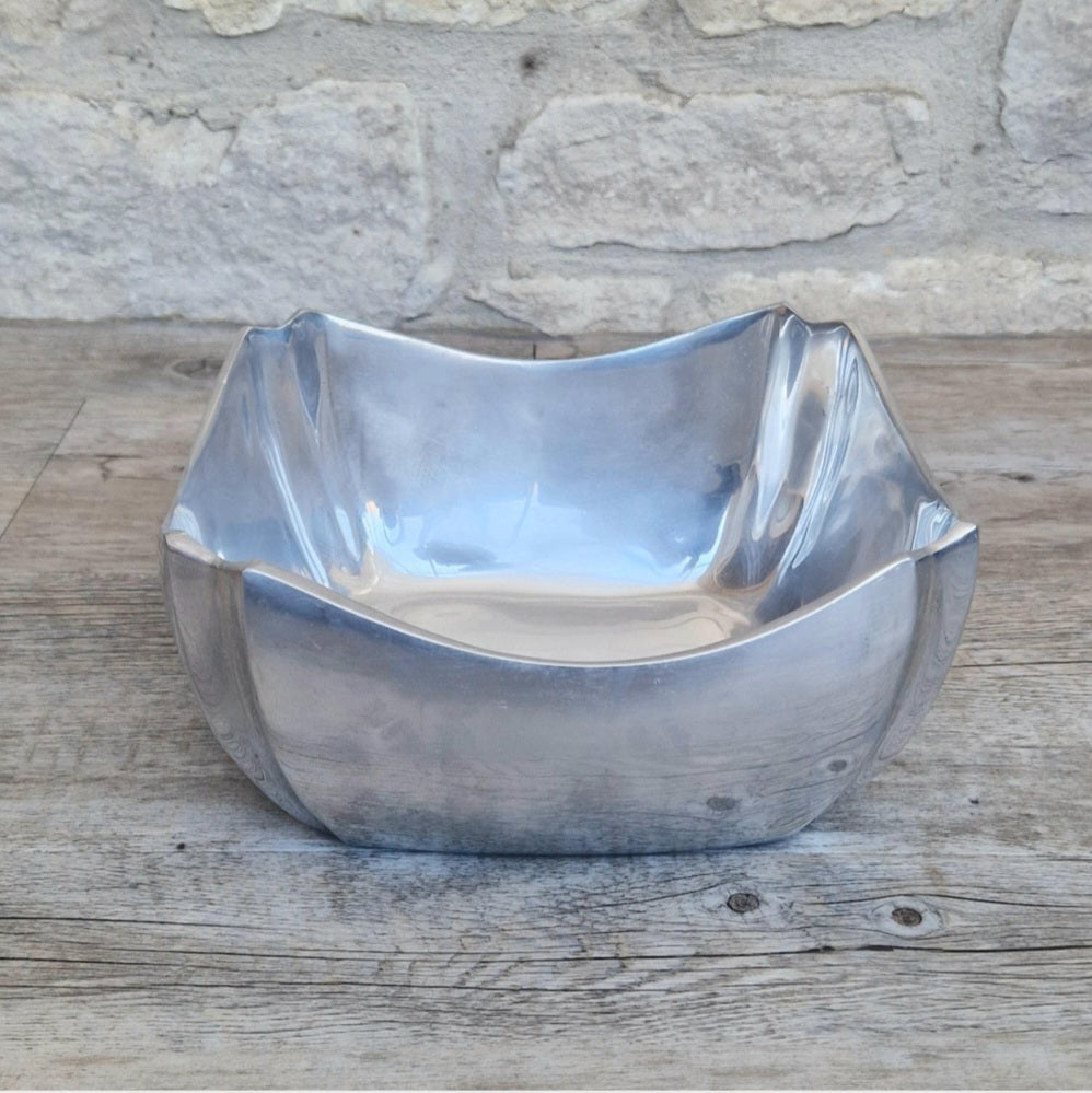 Art Deco Design Large Fruit Bowl Polished Aluminium Metal Heavy Vintage