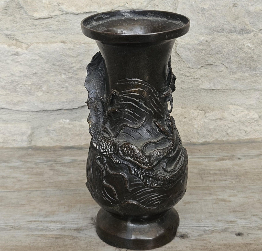 Antique Japanese Bronze Dragon Vase, Meiji Period 19th Century Asian Art Decor 18cm