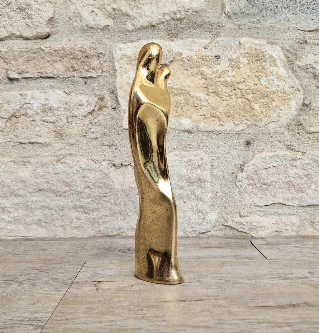 Solid Bronze 'Mother & Child' Figure Biomorphic Abstract 1970s Organic Sculpture Vintage 1.2kg