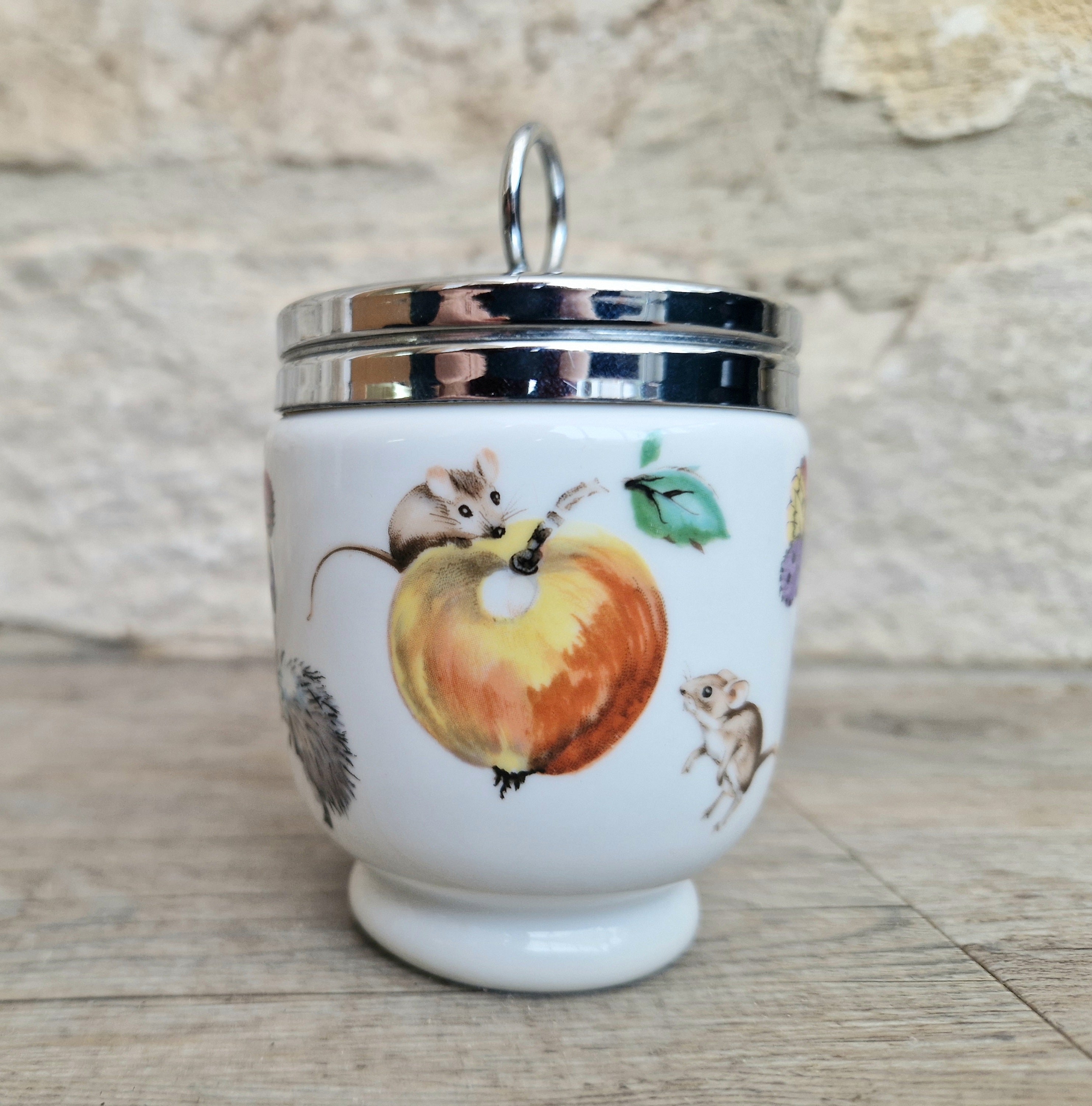 Vintage Royal Worcester Double Egg Coddler A Skipperty Tale Bunny & Bee Made in England