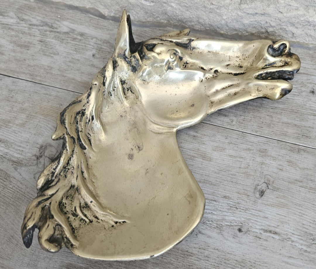 Vintage Horse Vide Poche Brass Trinket Tray, Equestrian Decor, Antique Style Catchall Dish 19cm X 16cm