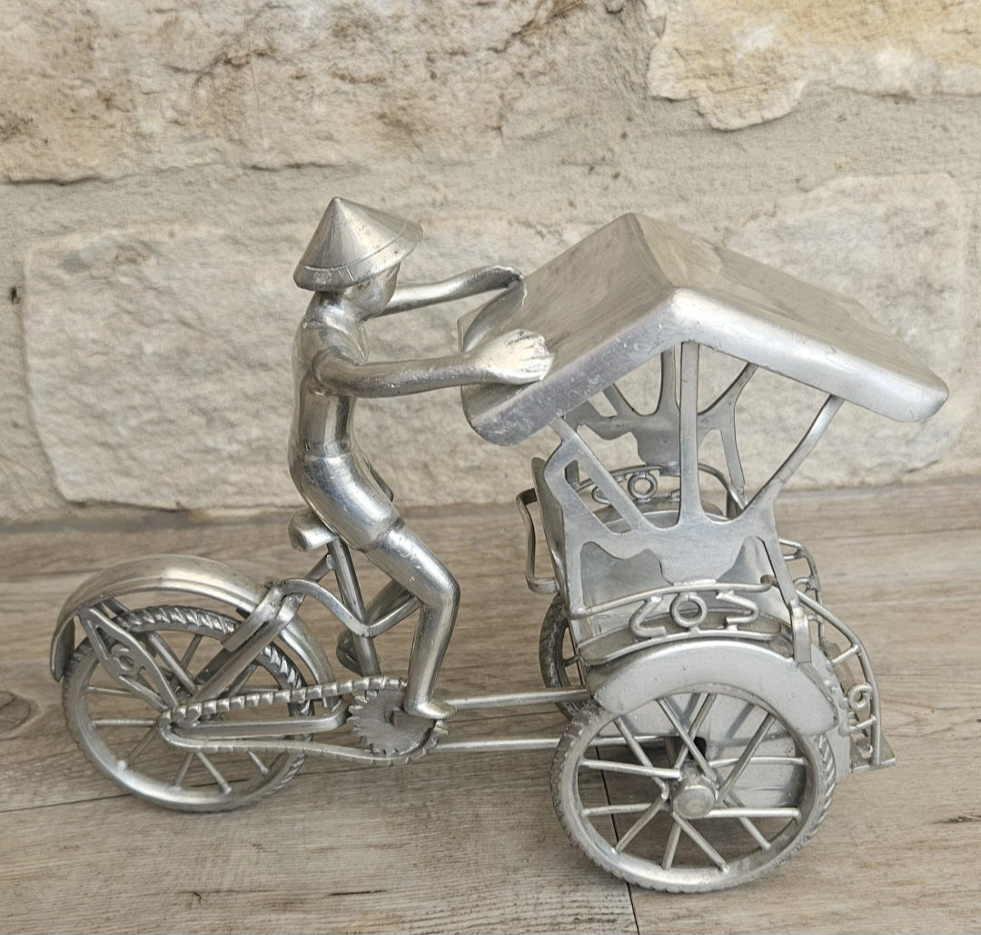 Vintage Asian Rickshaw Ornament Sturdy 14cm Tall Display Figurine Collectible Home Asian Decor Gift Art