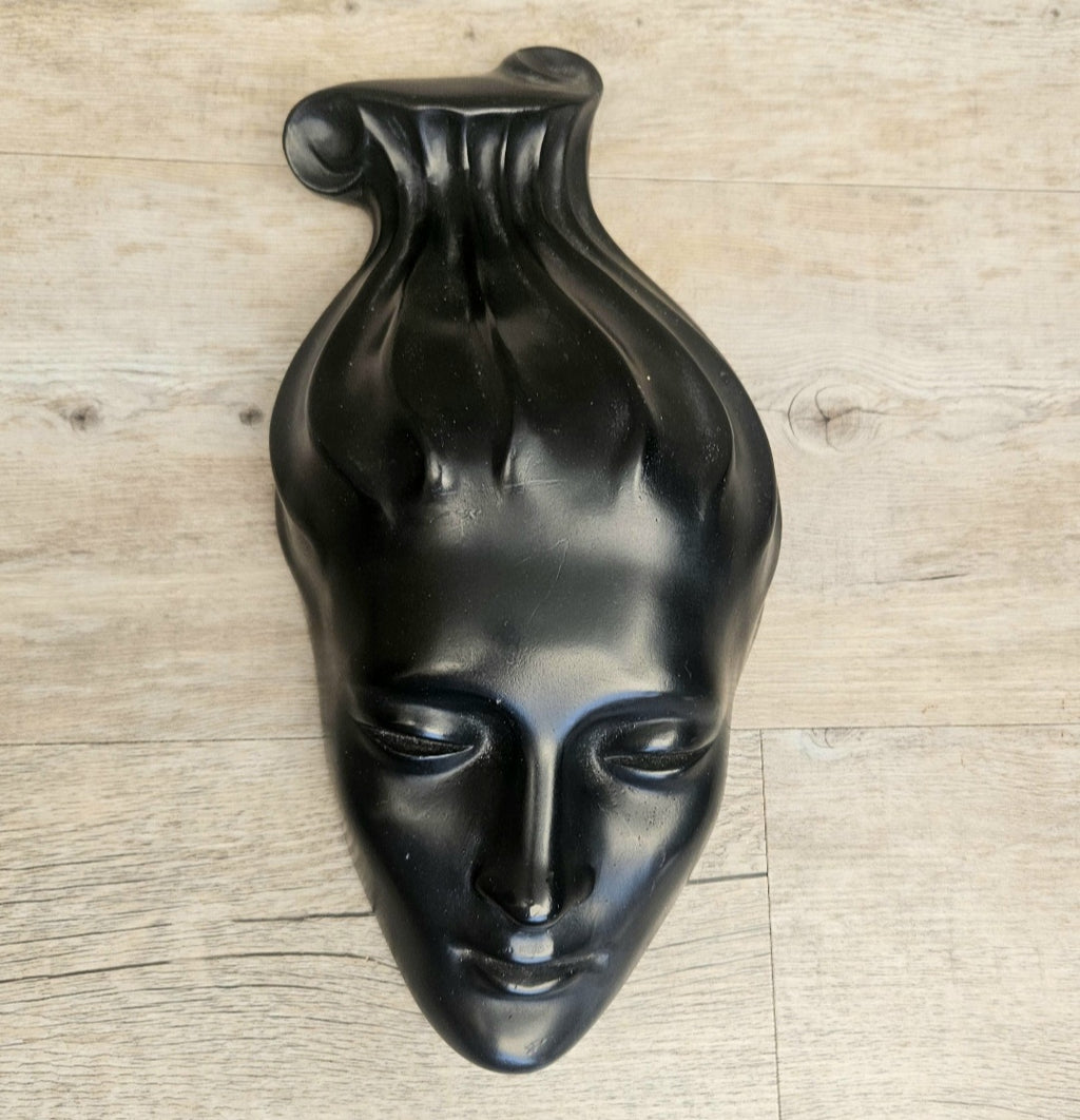 Midecentury Ceramic Female Face Mask Wall Plaque Art Female Face Sculpture Wall Art Decor