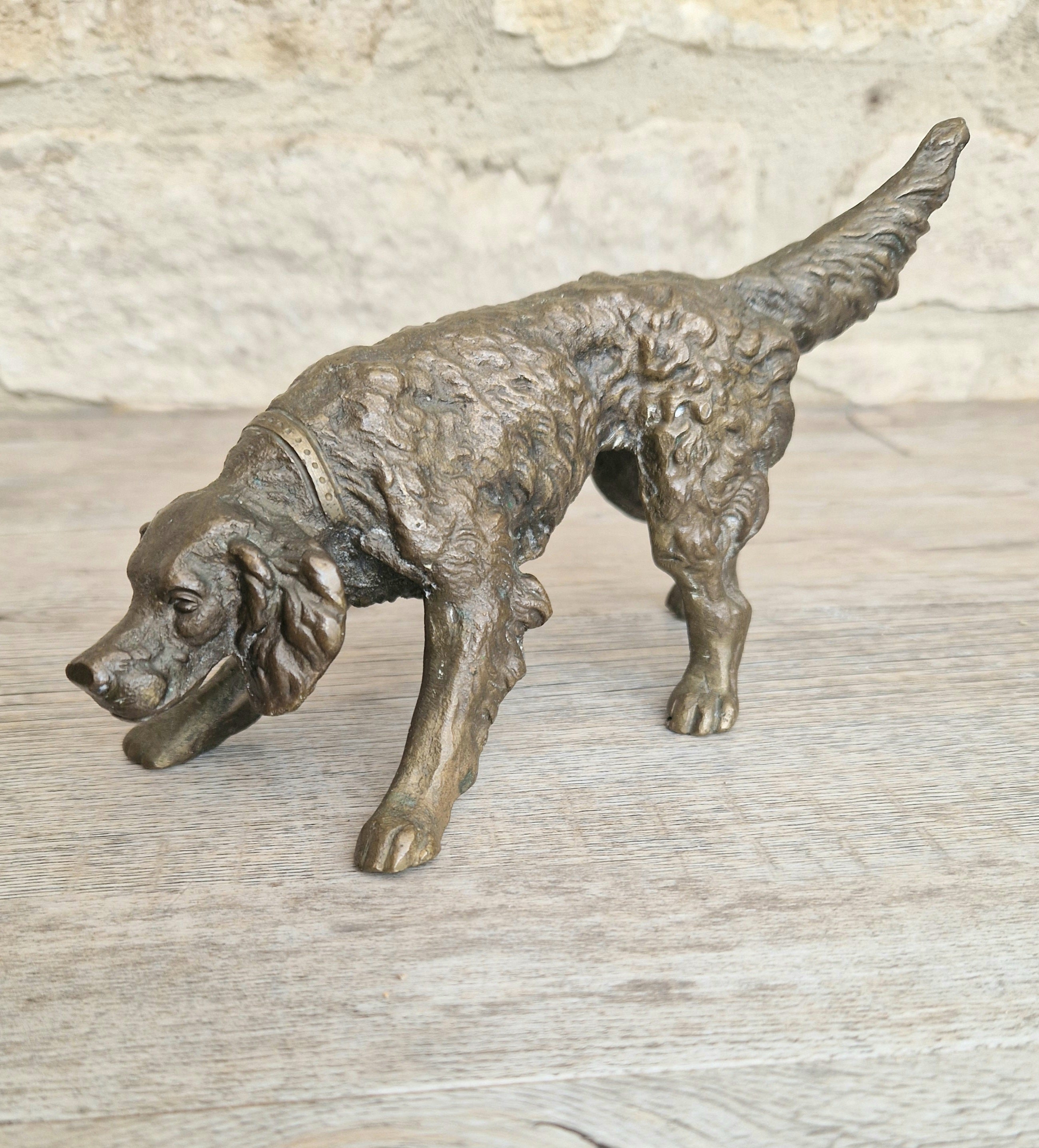 Antique 19th C. Cast Bronze Sculpture Of A Hunting Irish Setter Dog 22cm VGC