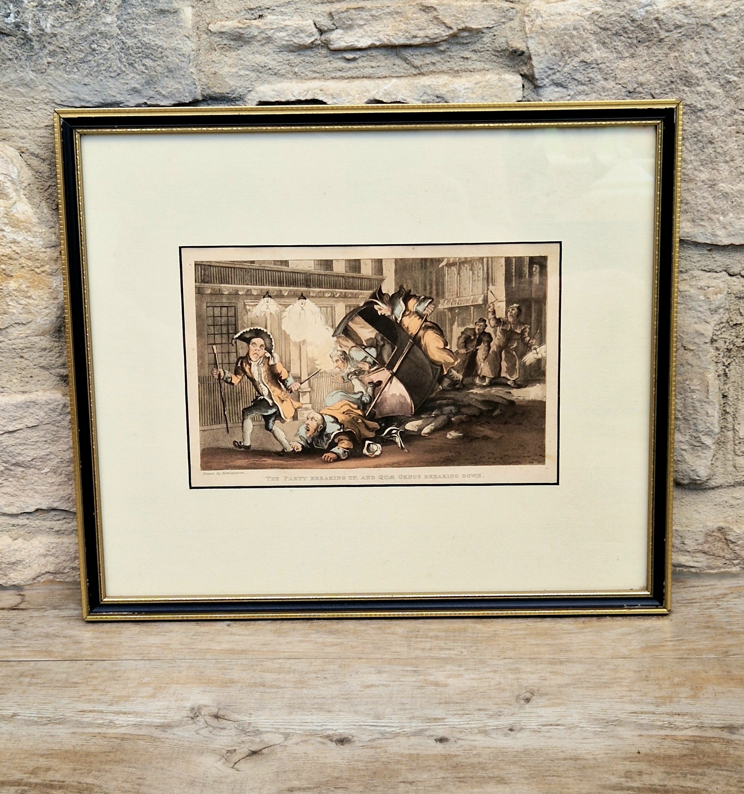 Thomas Rowlandson Lithograph Print 'The Party Breaking Up, And Quae Genus Breaking Down' Framed Wall Art