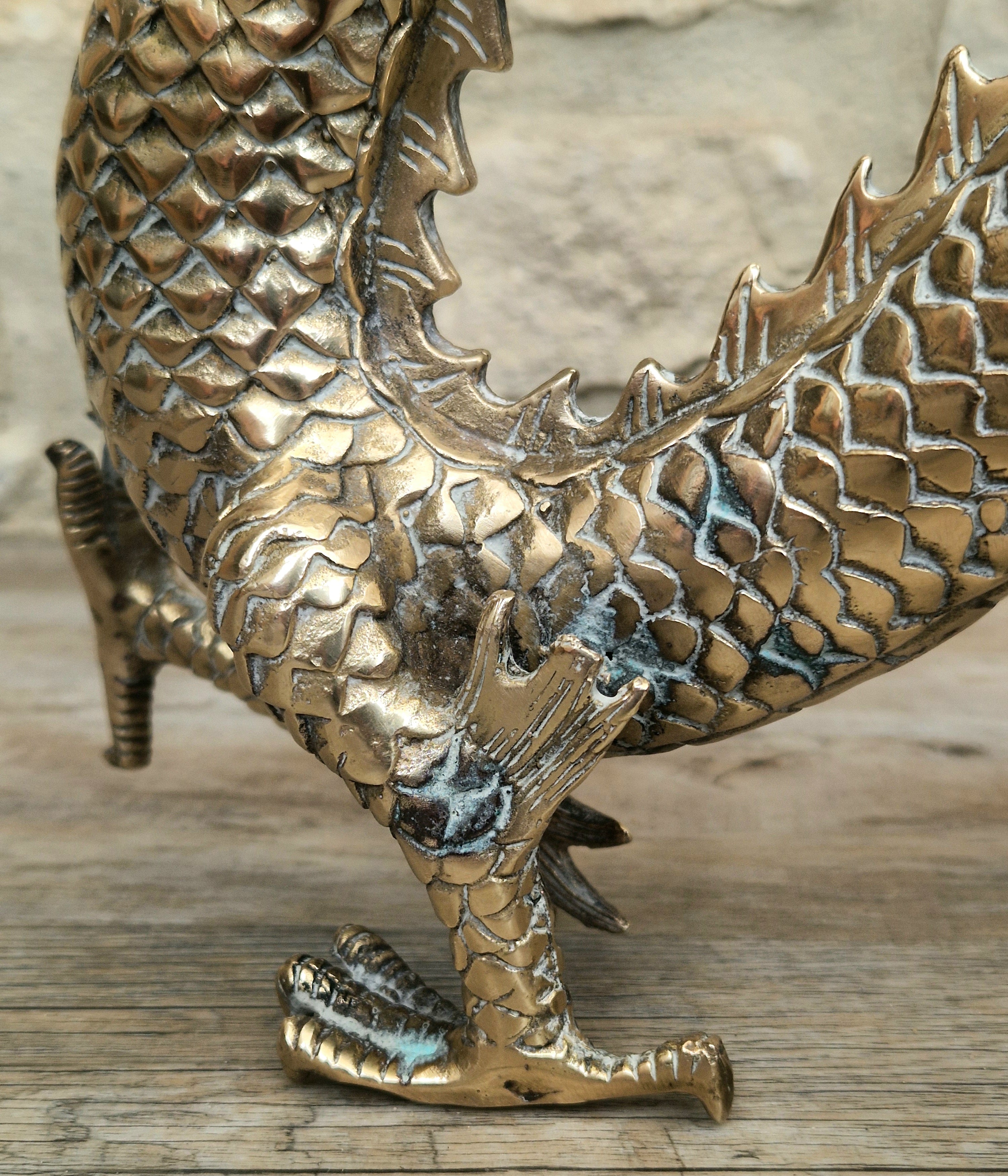 Mid Century High Quality Large Sand-Cast Brass Heavy Chinese Mythical Dragon Figure 51cm