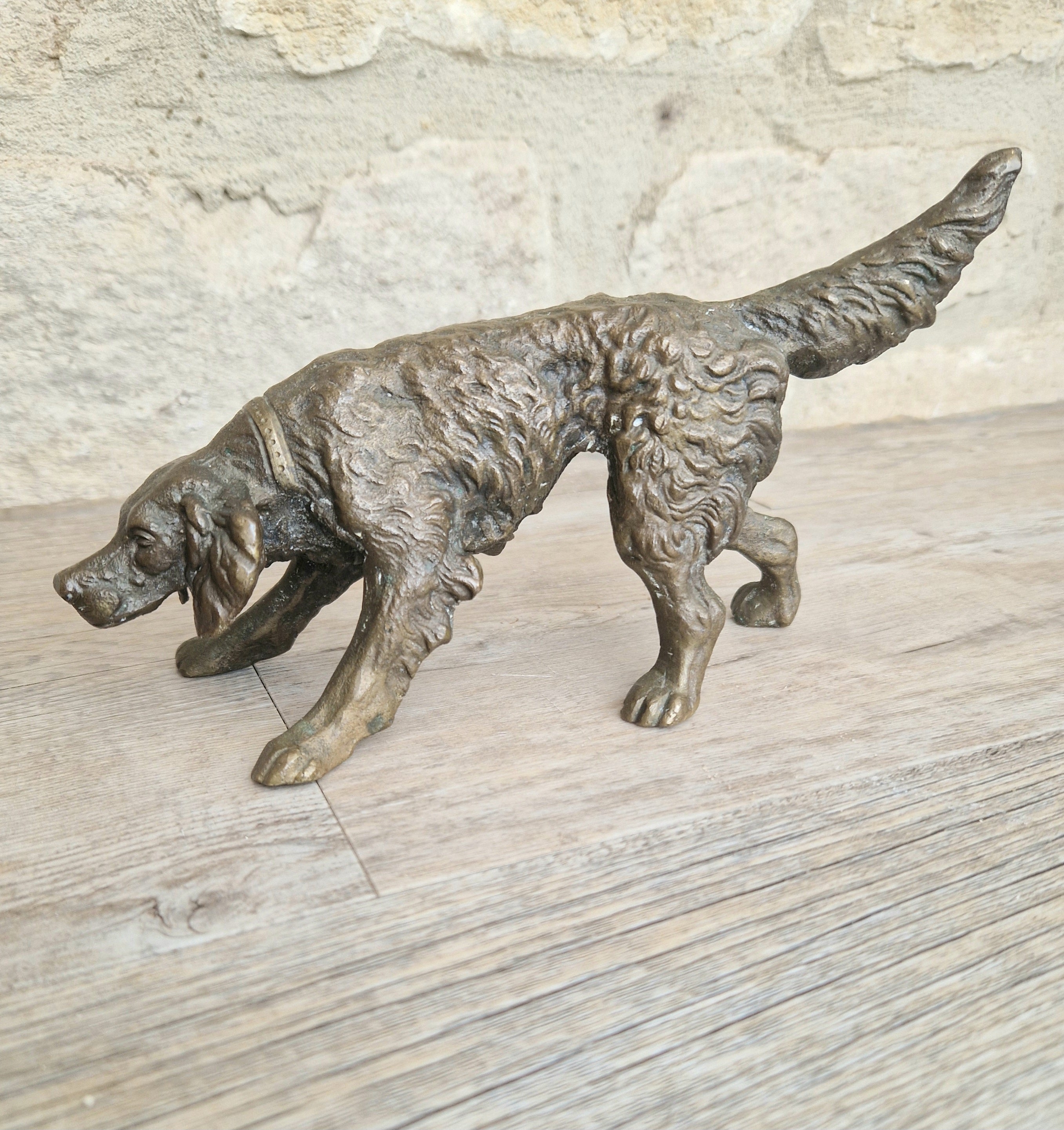 Antique 19th C. Cast Bronze Sculpture Of A Hunting Irish Setter Dog 22cm VGC