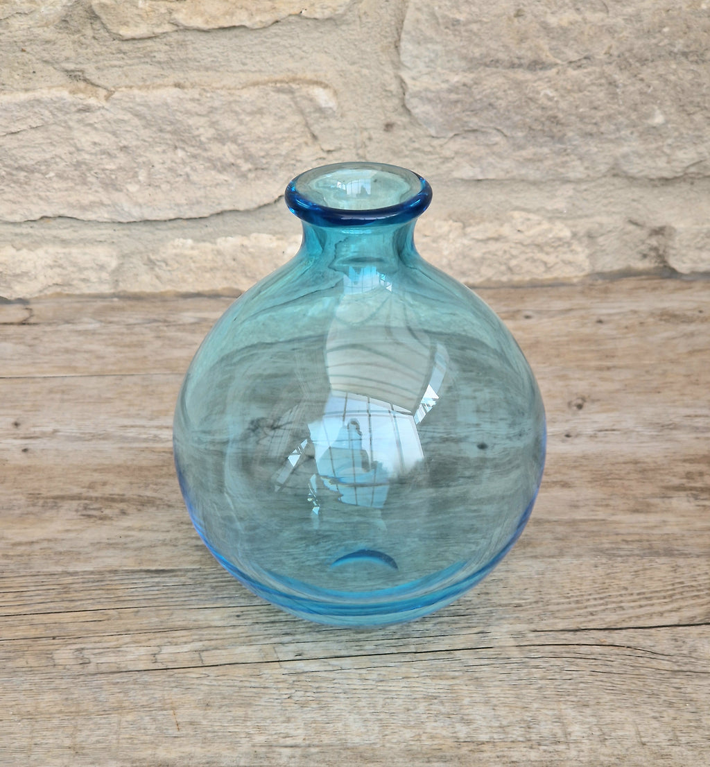 Mid-Century Kingfisher Blue Dartington Glass Mould Blown Globe Vase 17cm Rare