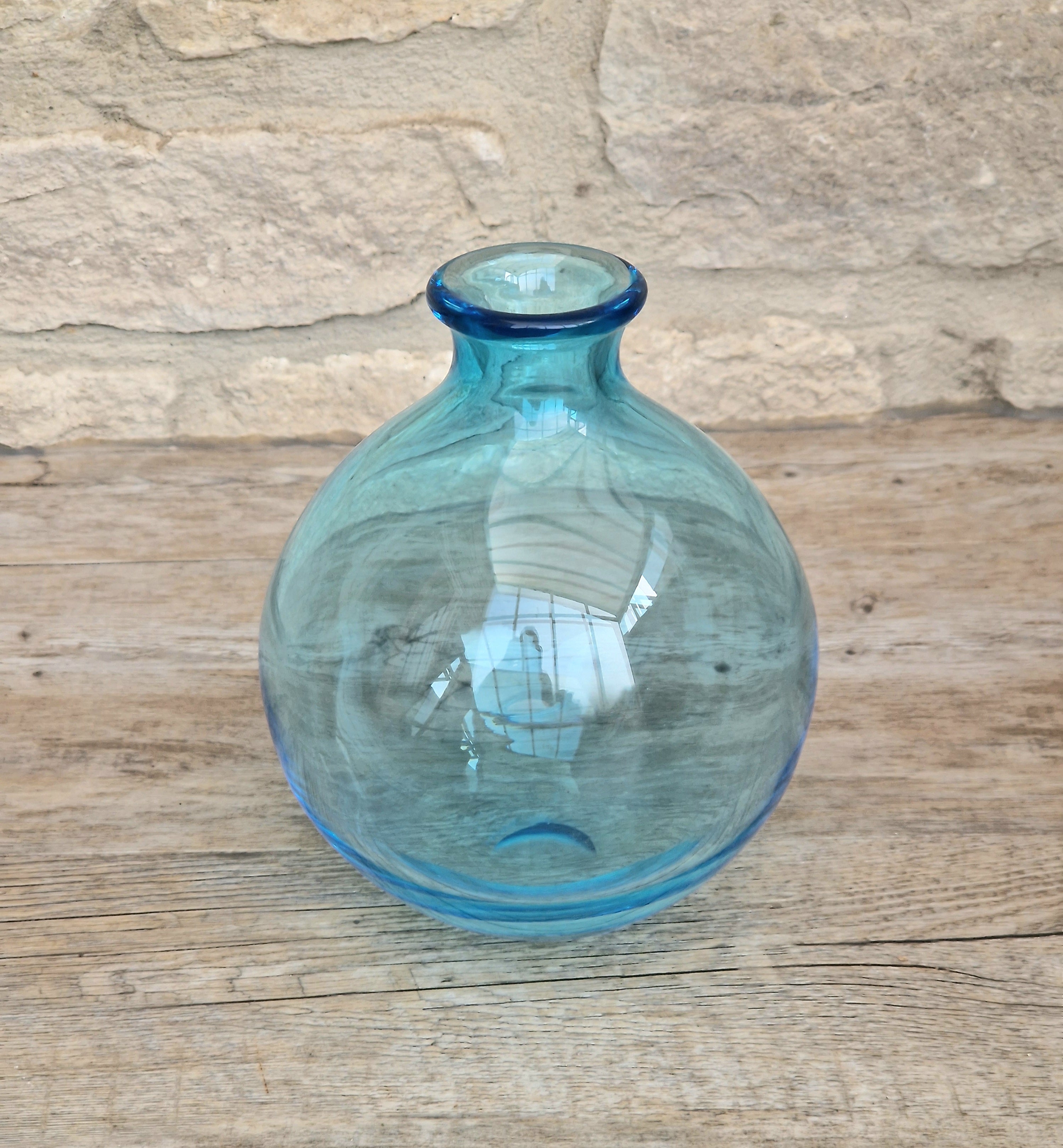 Mid-Century Kingfisher Blue Dartington Glass Mould Blown Globe Vase 17cm Rare