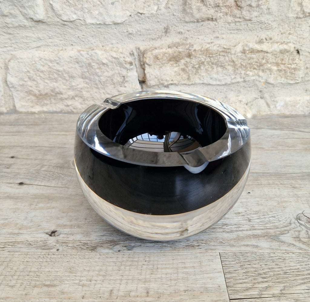 Large 1960's Vintage Antonio da Ros Murano Glass Cigar Ashtray Cenedese Black Sommerso