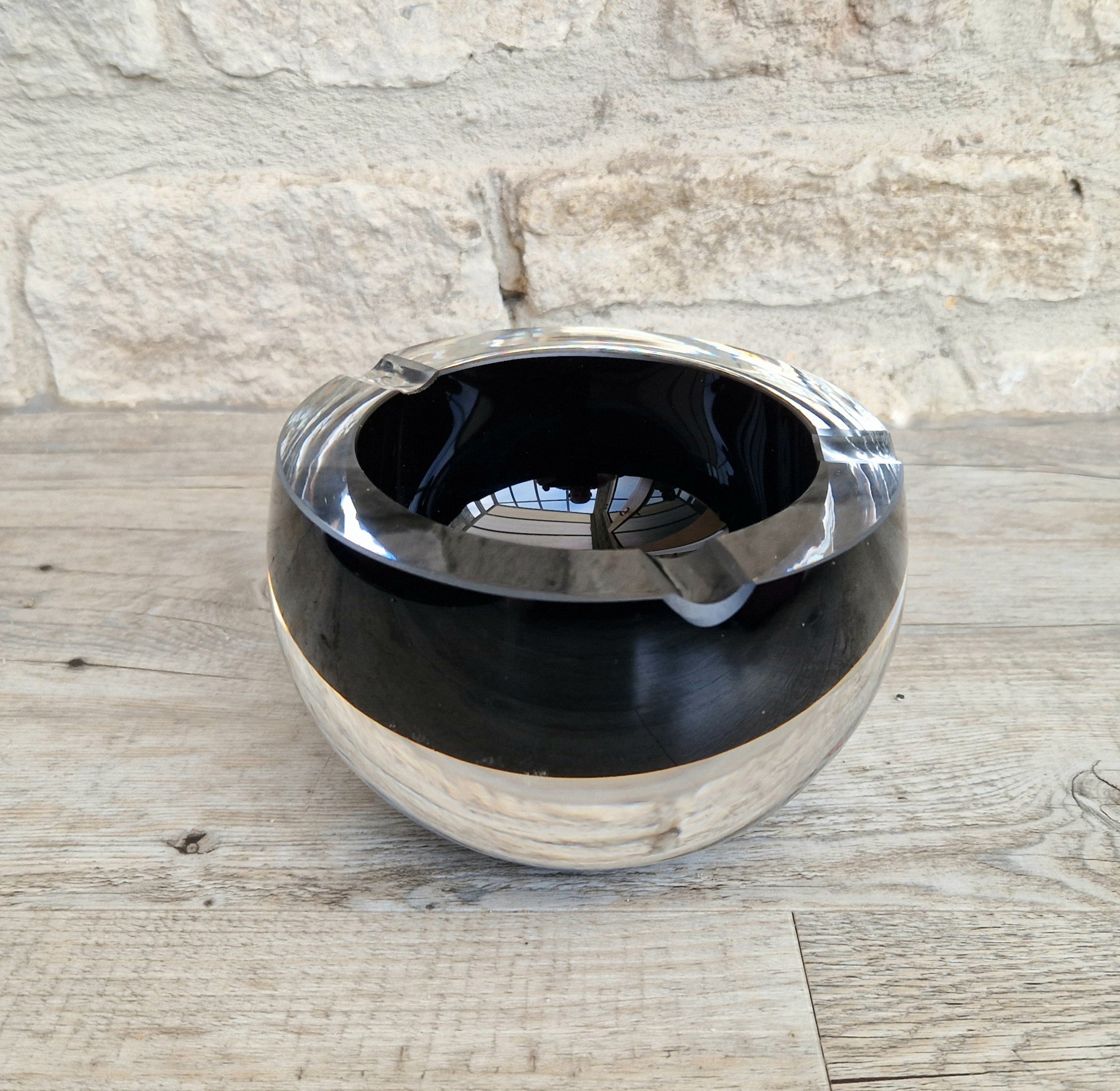 Large 1960's Vintage Antonio da Ros Murano Glass Cigar Ashtray Cenedese Black Sommerso