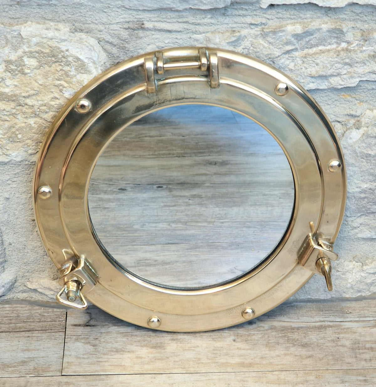 Vintage 25cm Brass Porthole Mirror | Authentic Nautical Wall Decor | Marine Ship Style Hanging Round Mirror for Coastal & Beach Home