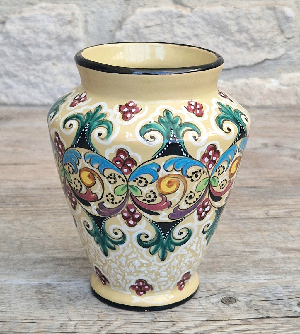 Vintage Molaroni Pesaro Italian Majolica 15cm Grotesque Baluster Vase