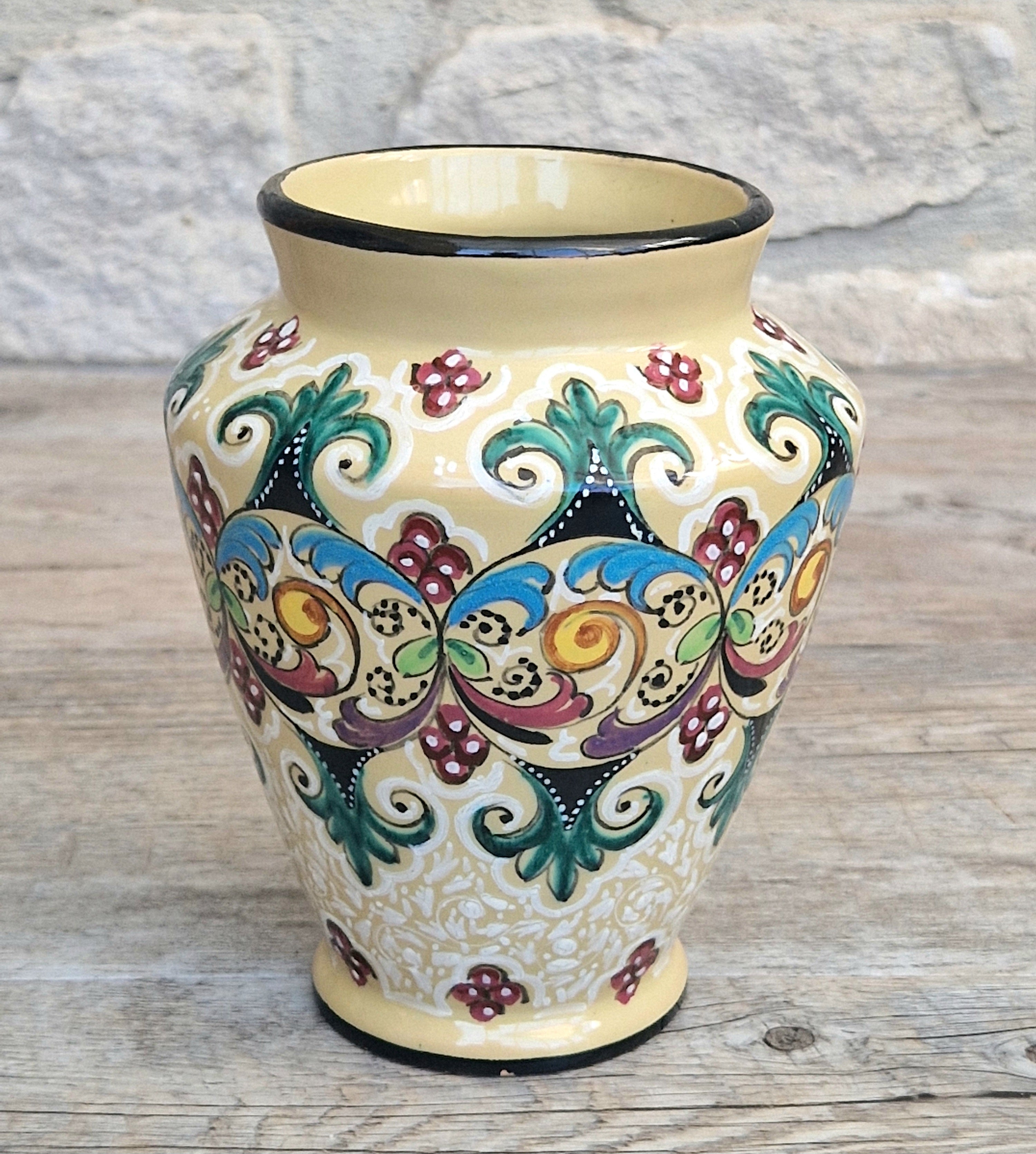 Vintage Molaroni Pesaro Italian Majolica 15cm Grotesque Baluster Vase