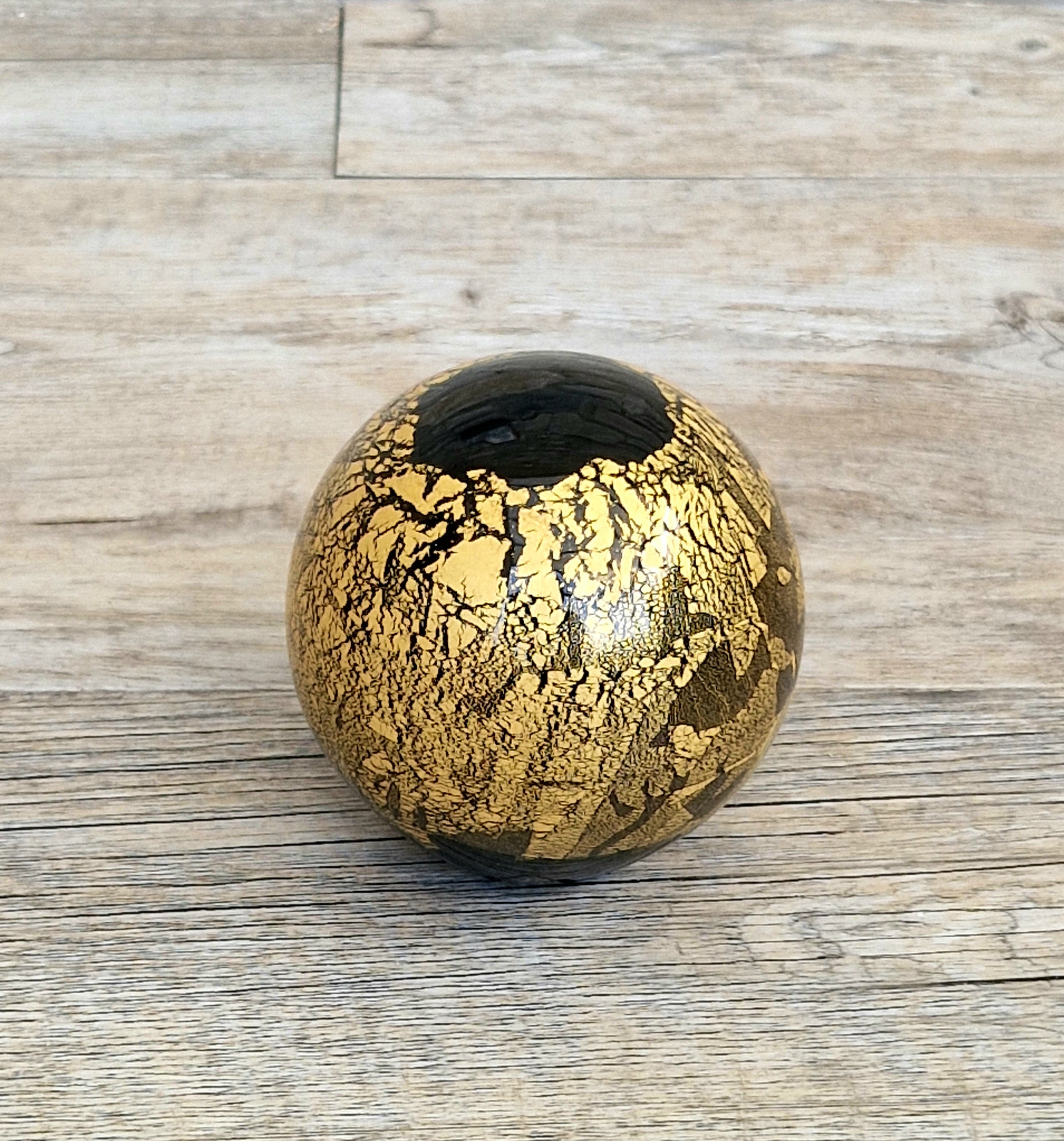 Isle of Wight Art Glass Black Azurene Ball Paperweight Michael Harris 1970s England