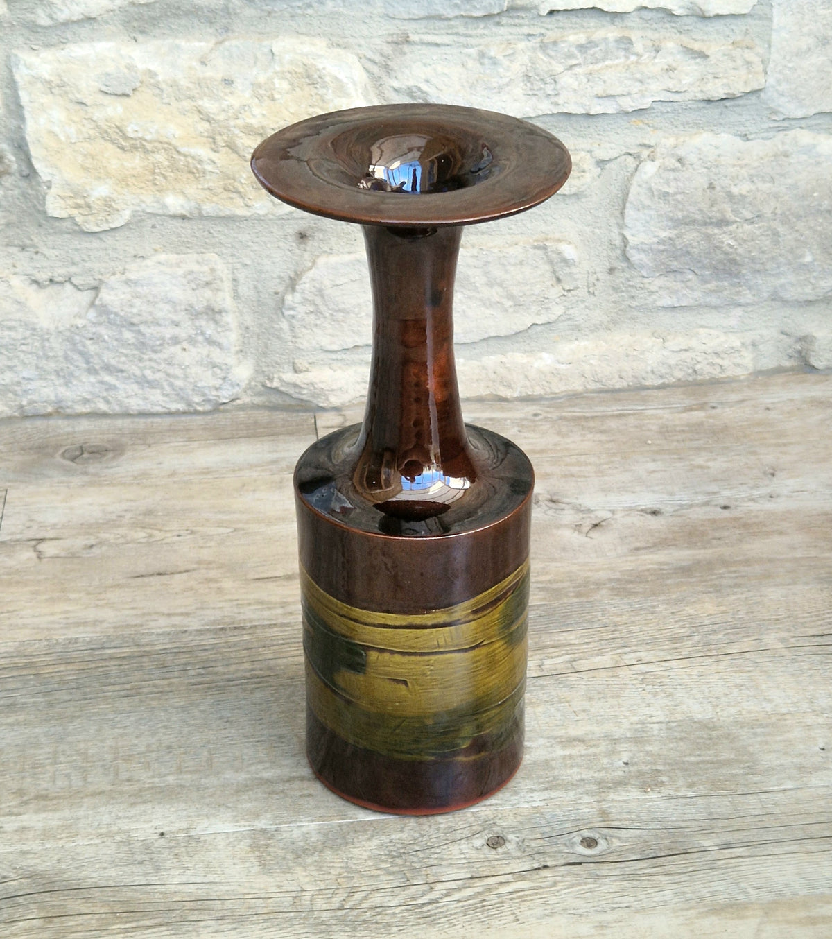 Vintage 1970s Studio Pottery Chalice Vase 32.5cm Terracotta Mid Century Modern Art Glaze