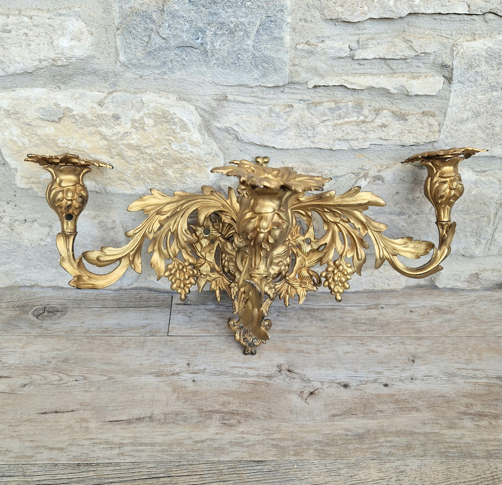 A Single French Louis XV Style Gilt Bronze 3 Branch Applique Sconce c.1900