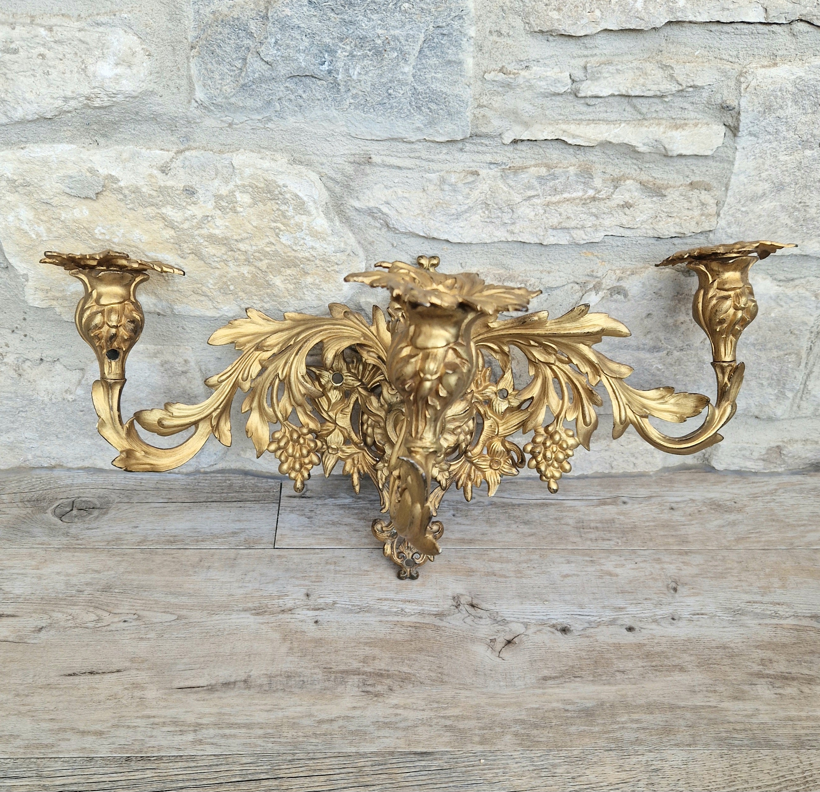 A Single French Louis XV Style Gilt Bronze 3 Branch Applique Sconce c.1900